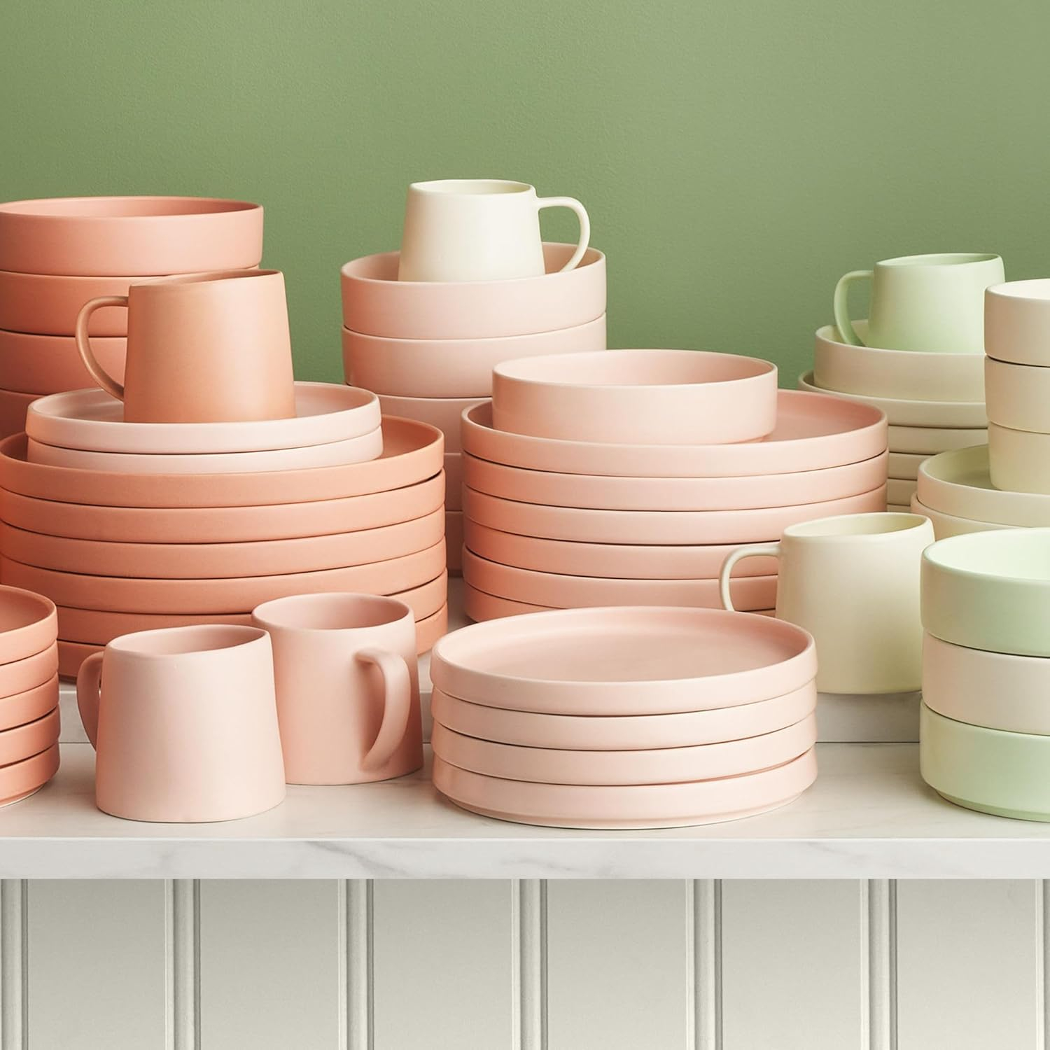 Stone + Lain Stella Porcelain Collection Dish Set, 6 Dinner Plates Service for 6, Blush