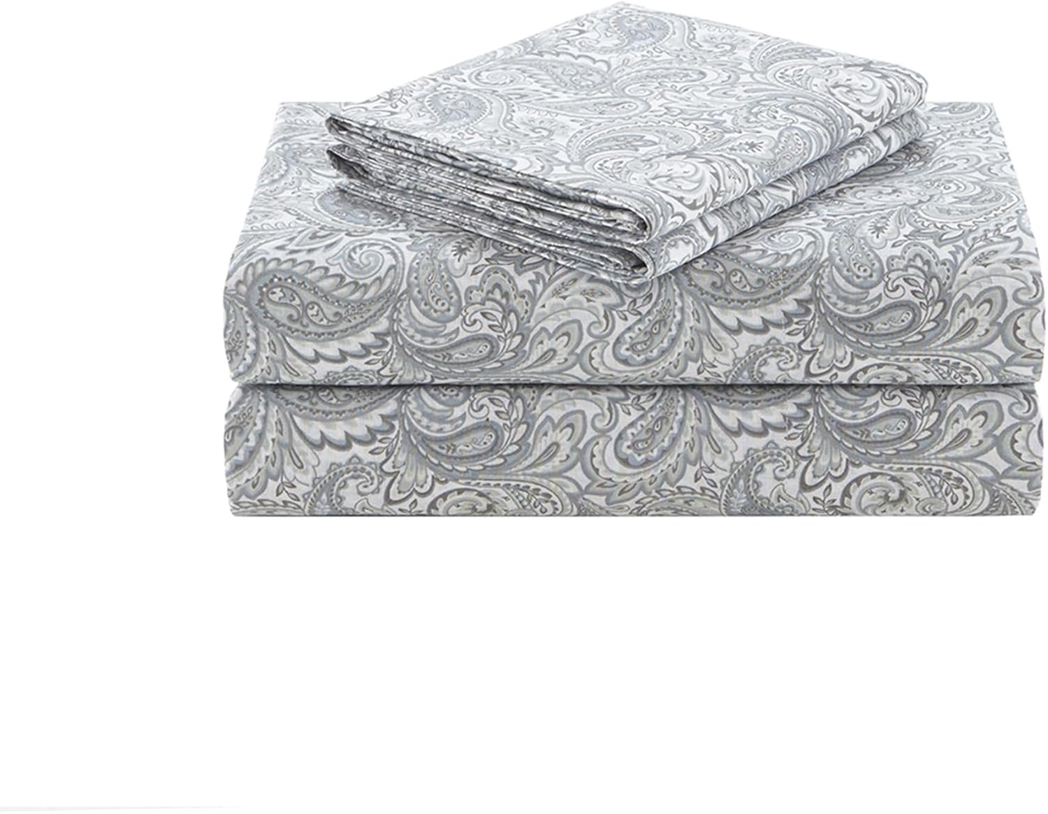 Comfort Spaces 100% Cotton King Sheet Set4-Pieces Gray Paisley Lightweight Breathable All Season Cozy Sheet Set