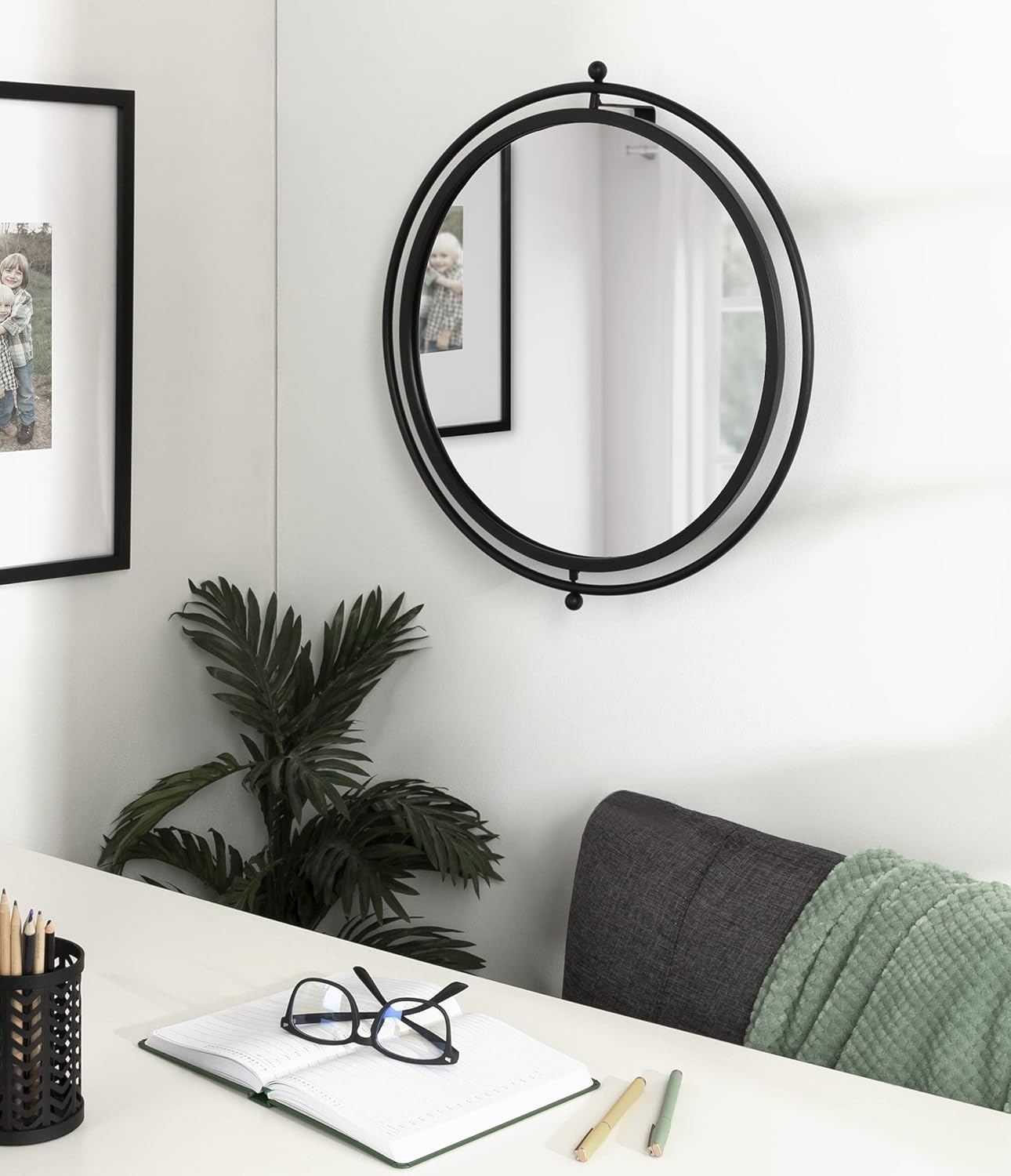 Kate and Laurel Baron Pivot Mirror, Black 21" Diameter
