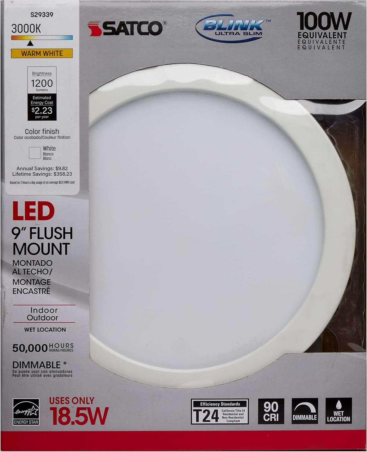 Satin White 9" LED Flush Mount with Brushed Nickel Finish