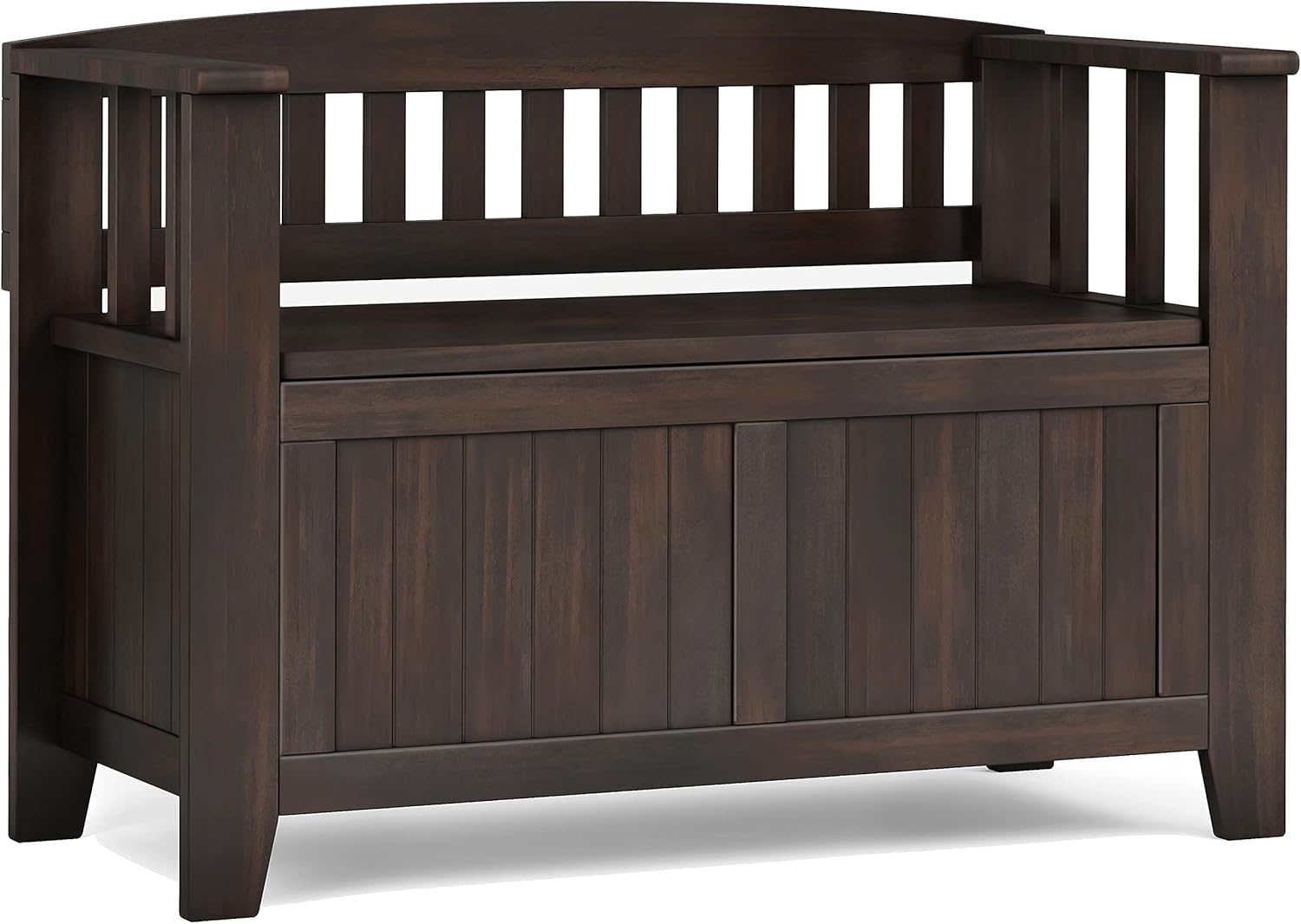 Simpli Home Acadian SOLID WOOD 36 inch Wide Transitional Small Entryway Storage Bench in Brunette Brown
