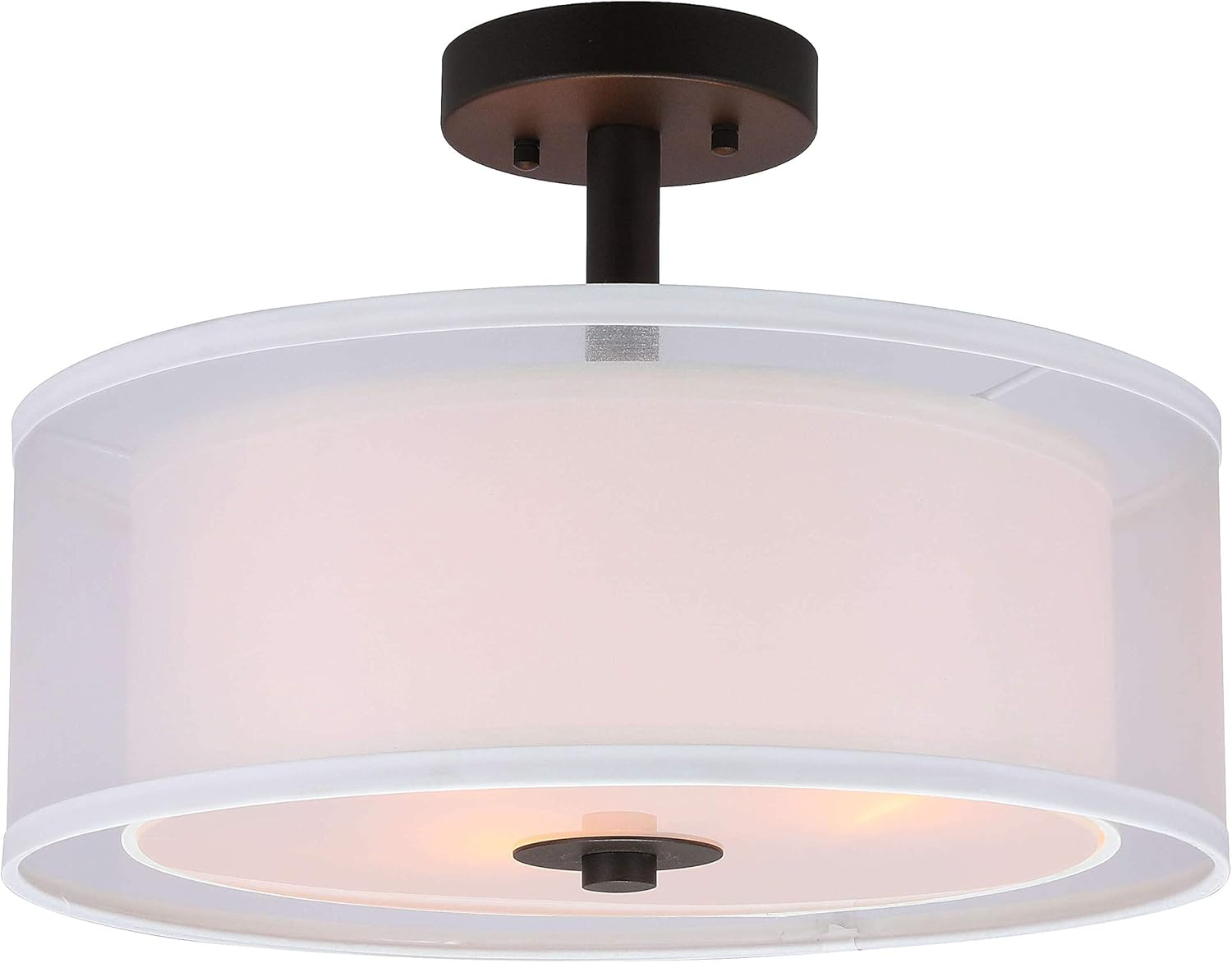 XiNBEi Lighting Semi Flush Mount Ceiling Light, 3 Light Drum Semi Flush Light, 16" Close to Ceiling Light with Fabric Shade in Dark Bronze for Living Room & Bedroom XB-SF1194-DB