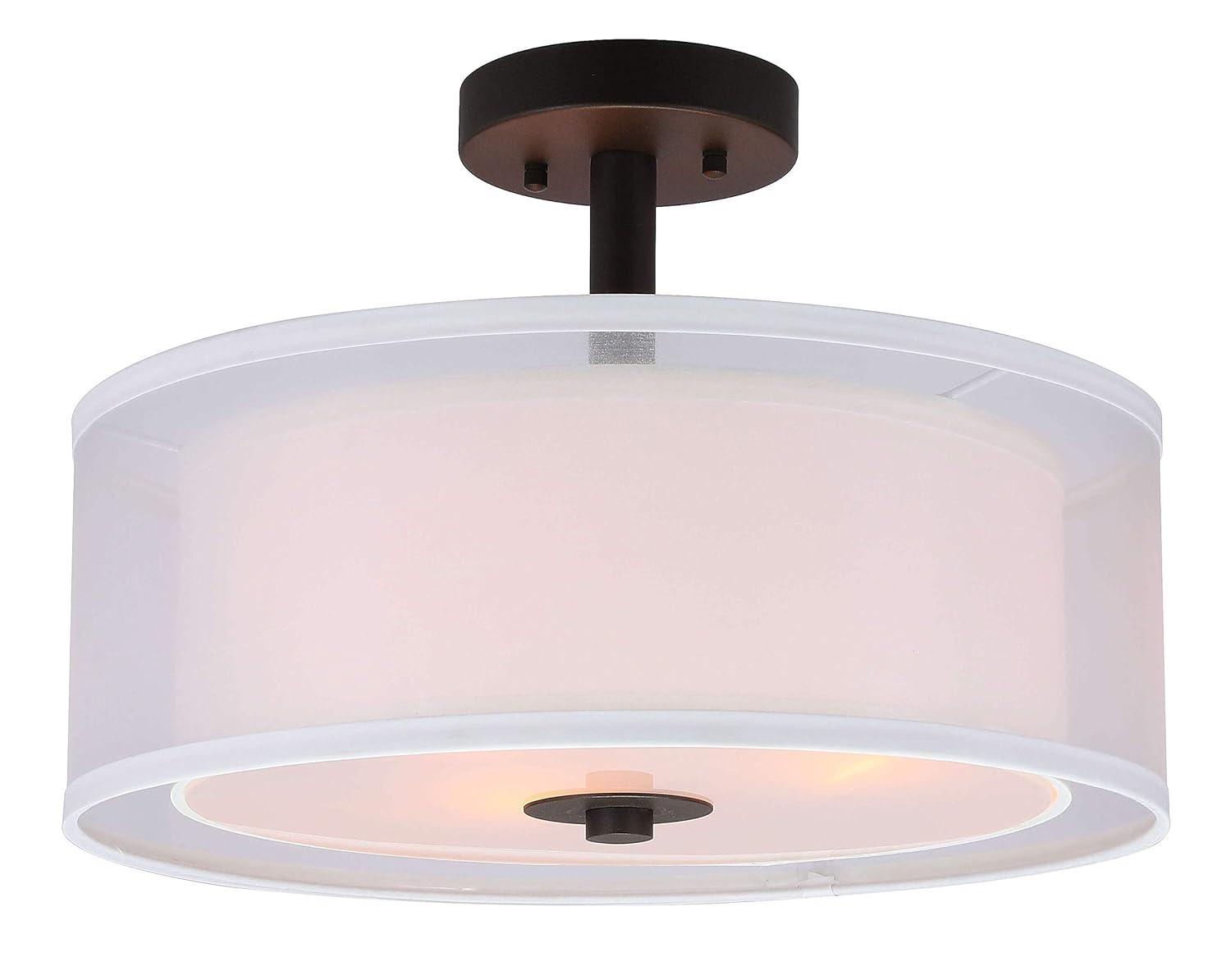 XiNBEi Lighting Semi Flush Mount Ceiling Light, 3 Light Drum Semi Flush Light, 16" Close to Ceiling Light with Fabric Shade in Dark Bronze for Living Room & Bedroom XB-SF1194-DB