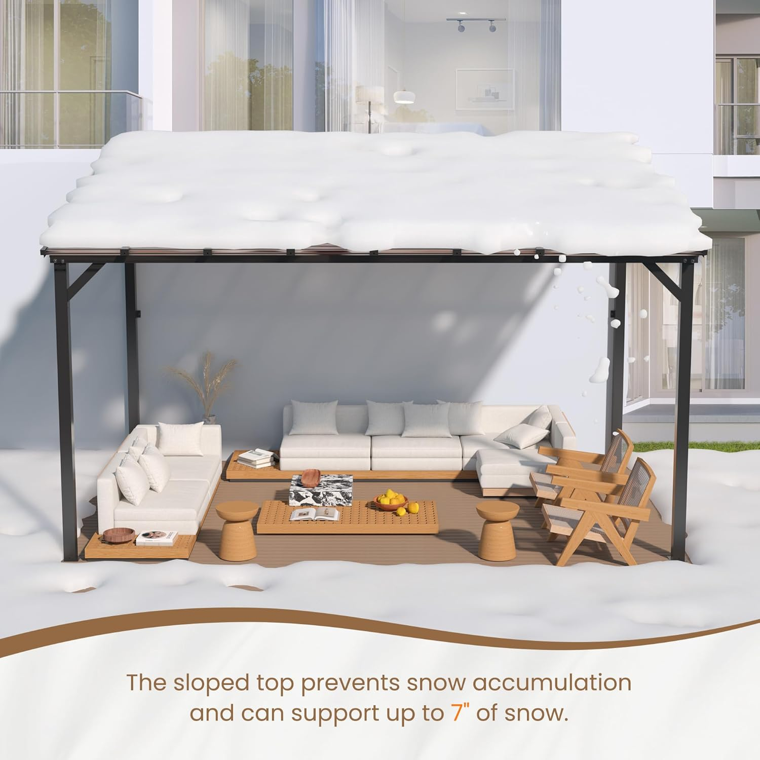 10' x 10' Gazebo, Large Hardtop Wall Mounted Lean to Gazebo for Patio, Aluminum Pergola Awnings for Decks, Patio, Backyard, Porch