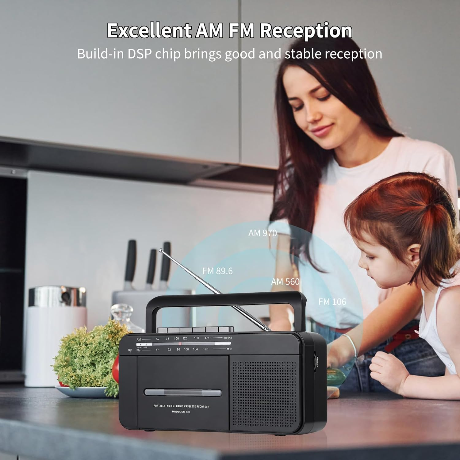 Boombox MP3 Conversion Cassette Tape Player Recorder AM FM Radio, Cassette to MP3 Digital Converter, USB Recording, Built-in Microphone, Big Speaker and Earphone Jack by AC or C Batteries