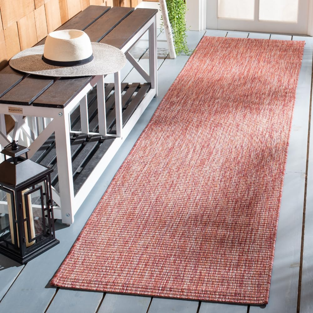 SAFAVIEH Courtyard Wayra Solid Indoor/Outdoor Runner Rug, Red/Red, 2'2" x 9'