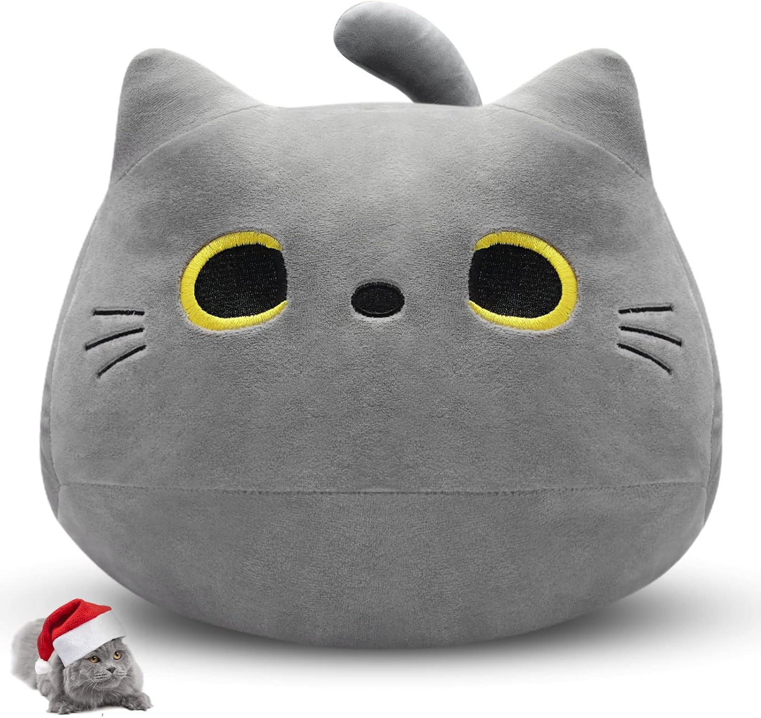 Gray Cat Plush Pillows Toys, 12inch Kawaii Gray Cat Stuffed Animals Plush Toys, Cute Soft Cat Plushie Stuffed Kitten for Birthday Valentines Gifts Home Car Decoration