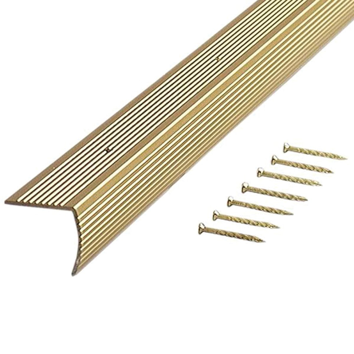 M-D Building Products 79103 1-1/8 In. X 1-1/8 In. X 72 In. Satin Brass Aluminum Stair Edging w/ Screw Nails