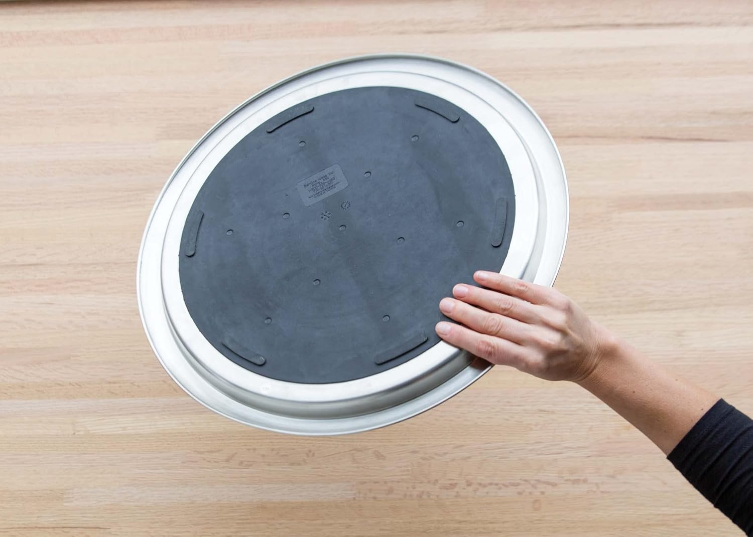 Silver Stainless Steel Round Serving Tray with Non-Slip Rubber Inserts