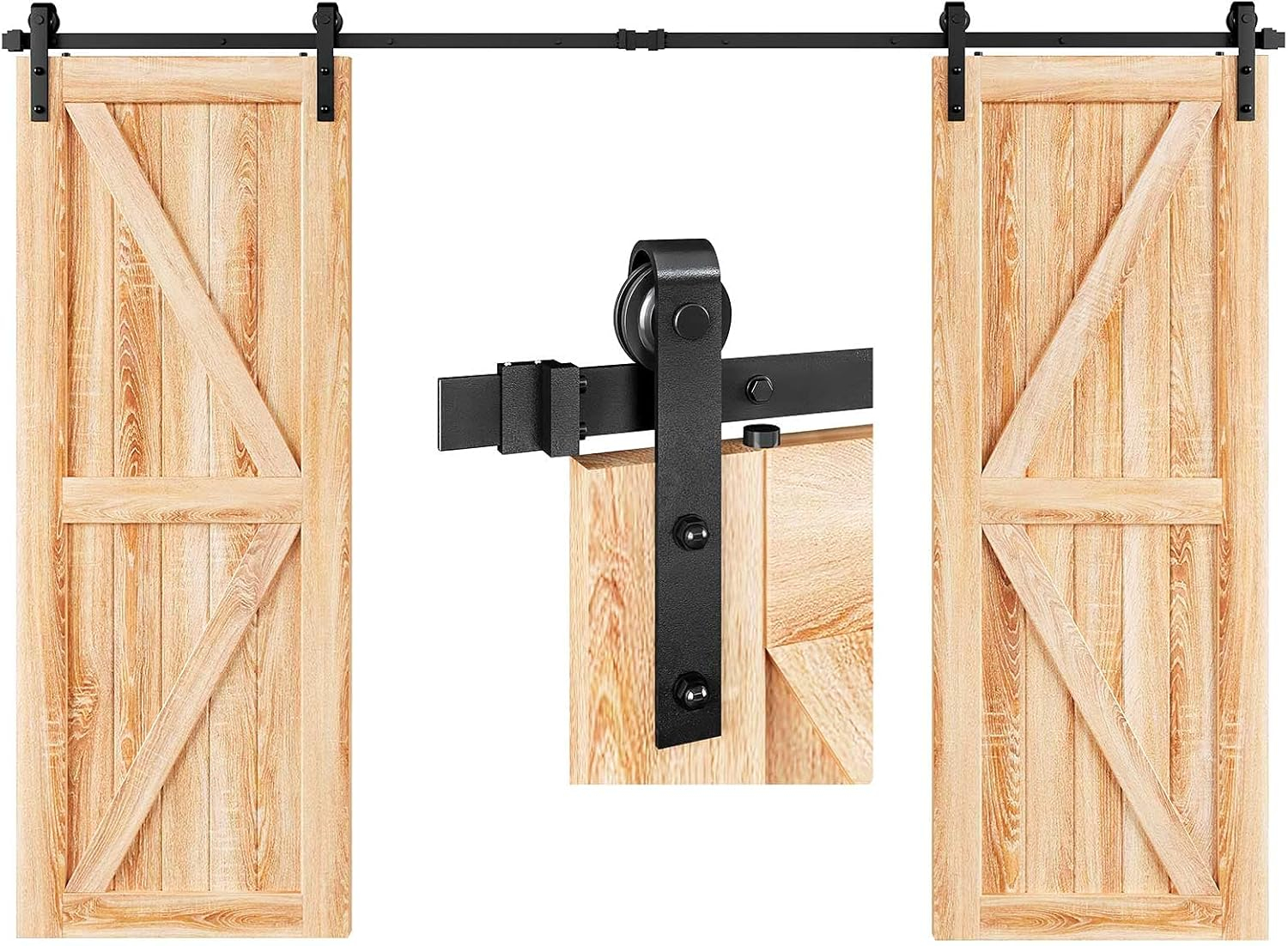 EaseLife 12 FT Double Door Sliding Barn Door Hardware Track Kit,Basic J Pulley,Heavy Duty,Slide Smoothly Quietly,Easy Install (12FT Track Kit for Double 36" Wide Door)