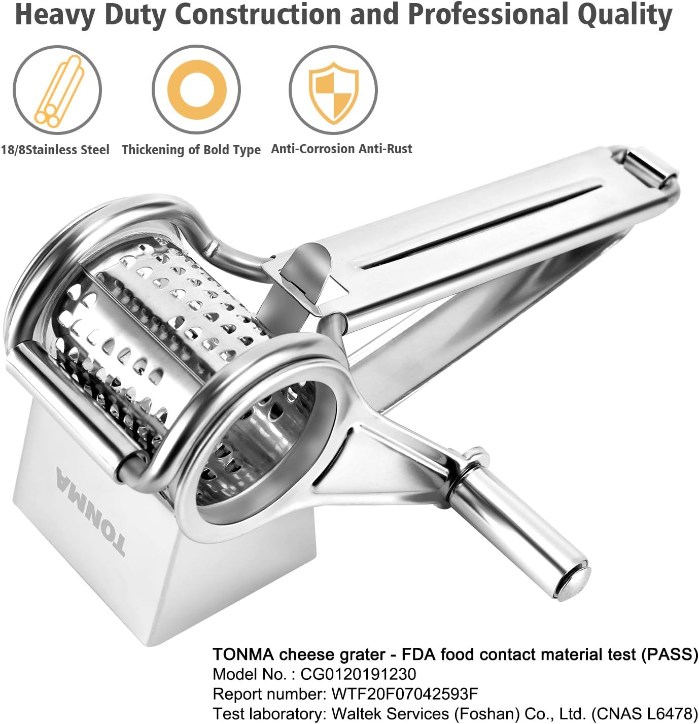 CAKVIICA Multipurpose Cheese Grater With 1 Stainless Steel Handheld Drums For Mozzerella Vegetables And More Ergonomic Design