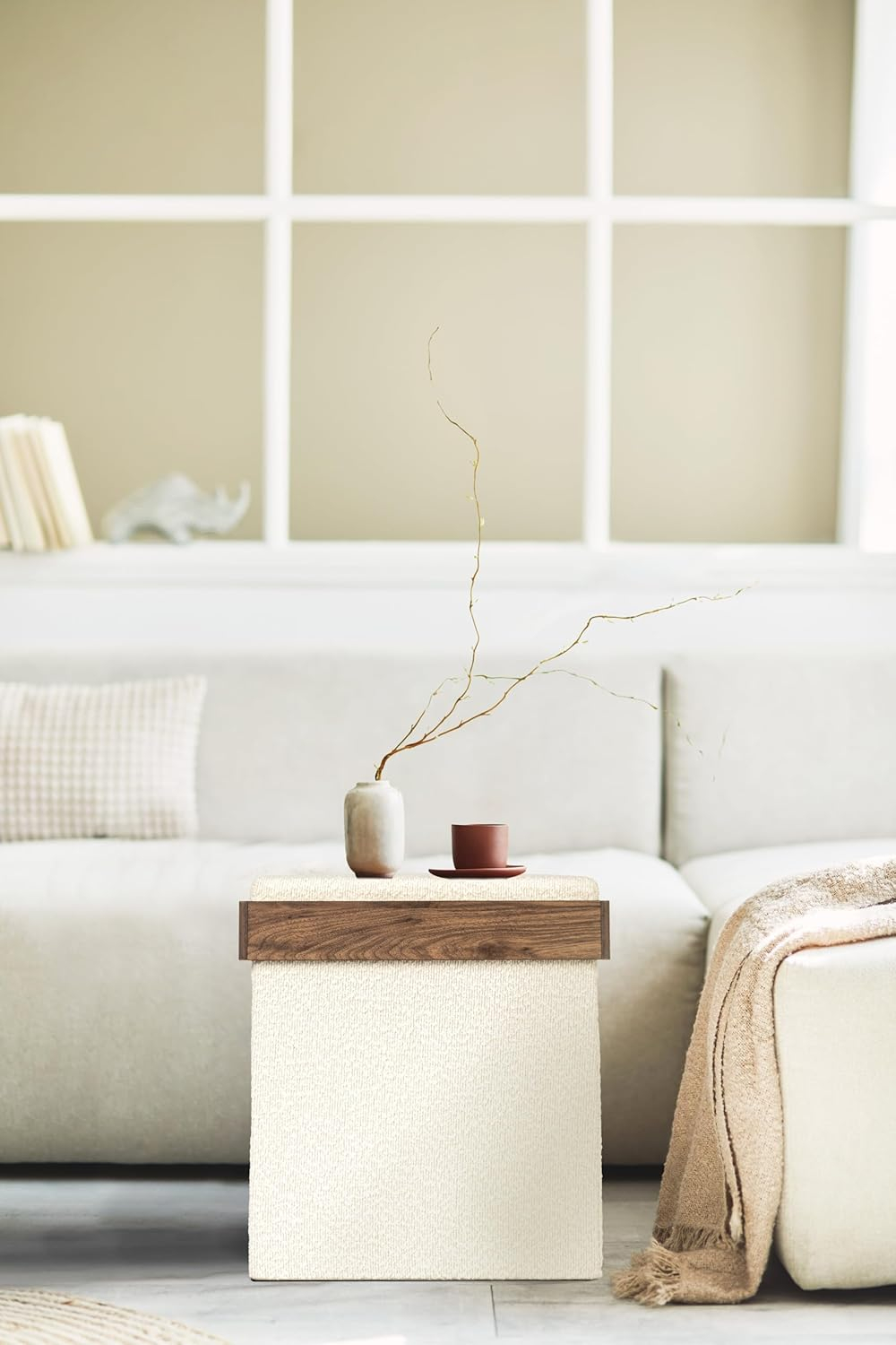 Household Essentials Versatile Boucle Ottoman With Hidden Storage