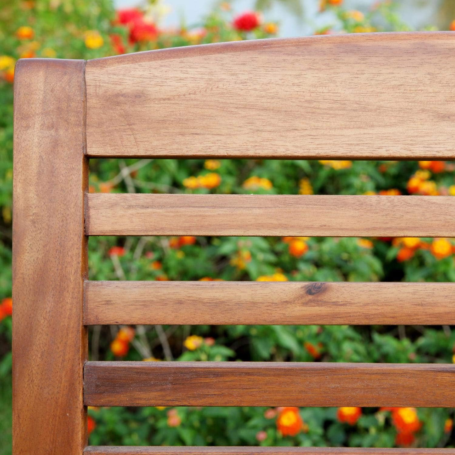 Traditional Acacia Wood Patio Loveseat with Cream Cushions