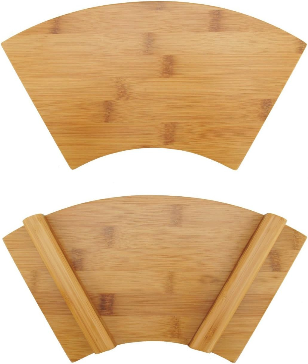 BambooMN Bamboo Sushi Board Tray, Chopsticks and Compartment Sauce Dish, 11.6" Fan - 2 Sets