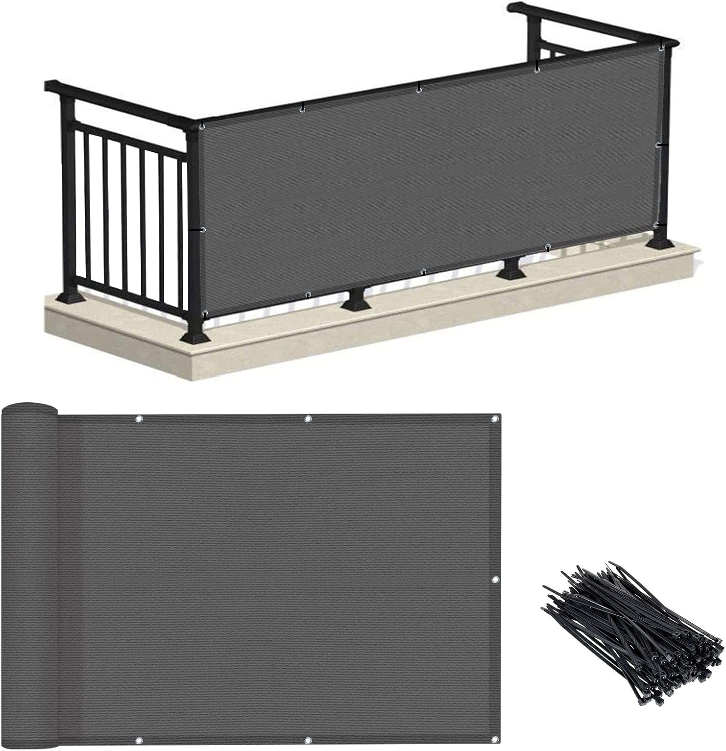 LOVE STORY 3' x 10' Balcony Privacy Screen Fence Cover Mesh for Deck Patio Porch Railing, Charcoal