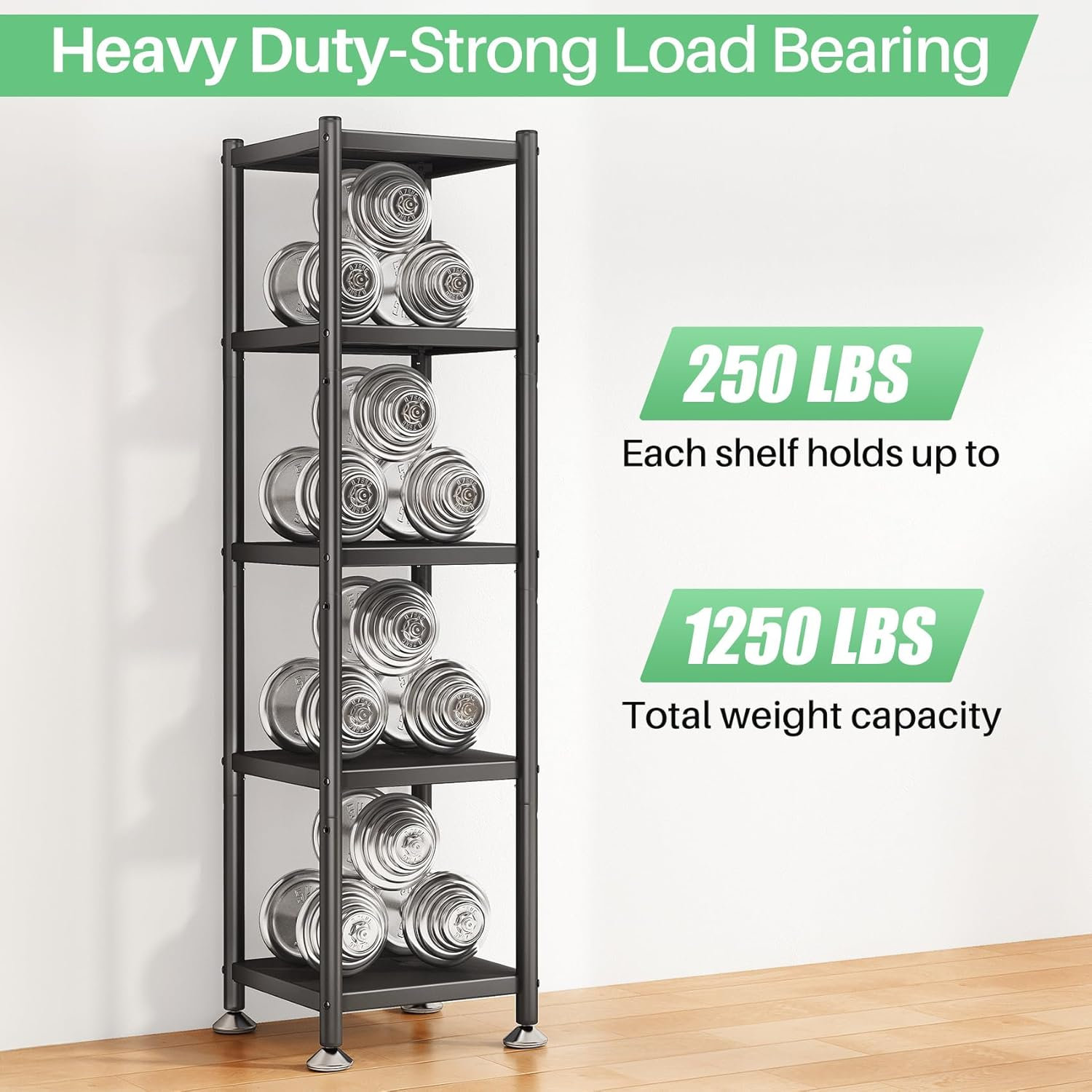 Metal Shelving for Storage, 5 Tier Adjustable Kitchen Storage Shelves with Wheels, Shelving Unit Bookshelf Utility Shelf Metal Storage Rack for Garage Pantry Closet Laundry, 35.8"x13"x59.65"