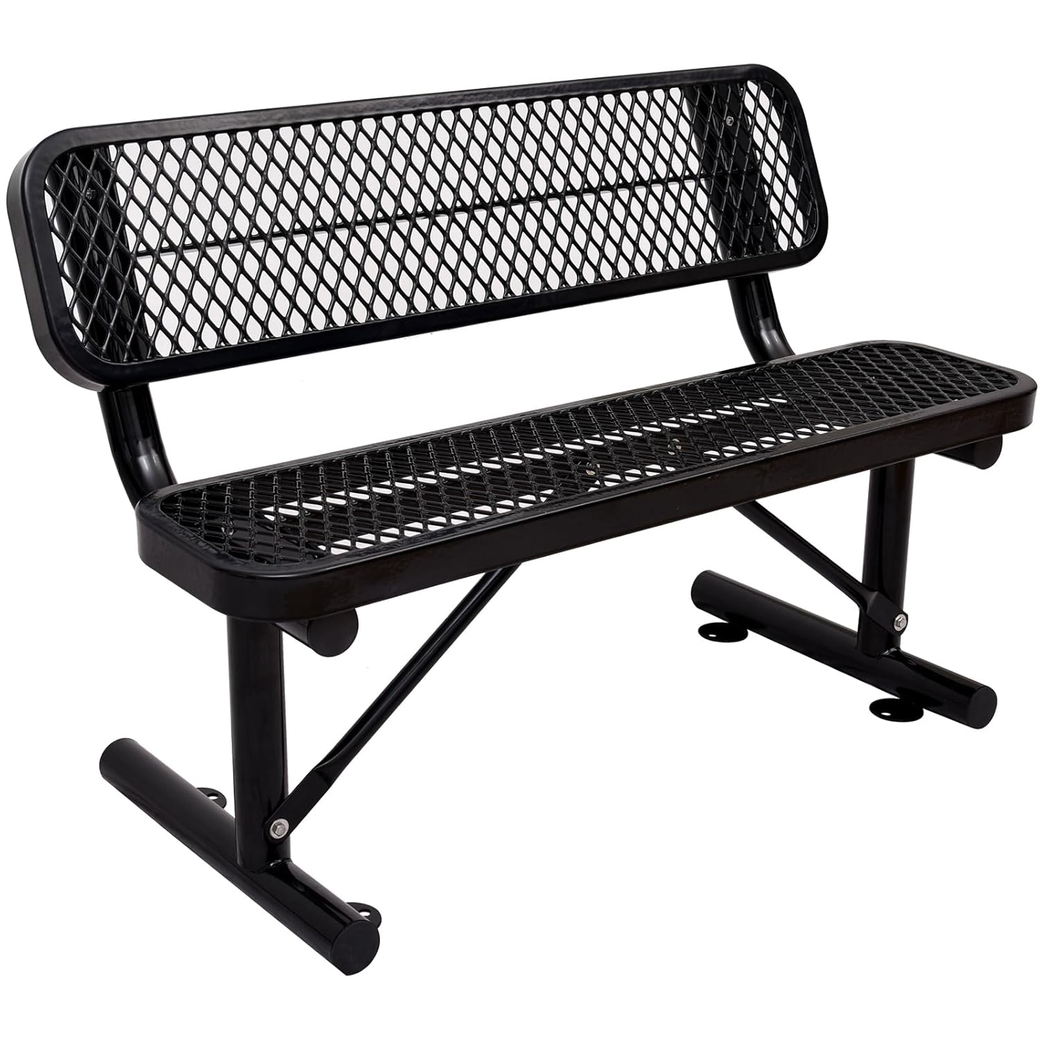 Global Industrial  4 ft. Outdoor Steel Bench with Backrest & Expanded Metal - Black