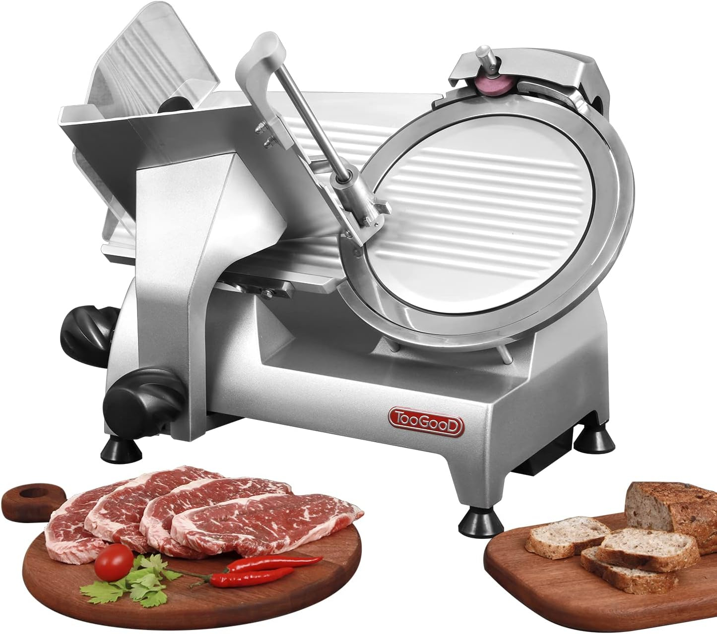 Toogood 8" Commercial Slicer 180w, 1/4 HP Electric Meat Slicer, Italian Carbon Steel Blade, Quiet Performance, Semi-frozen Meat/Cheese/Food Slicer, 0.5mm to 15mm Adjustable Slicing Thickness