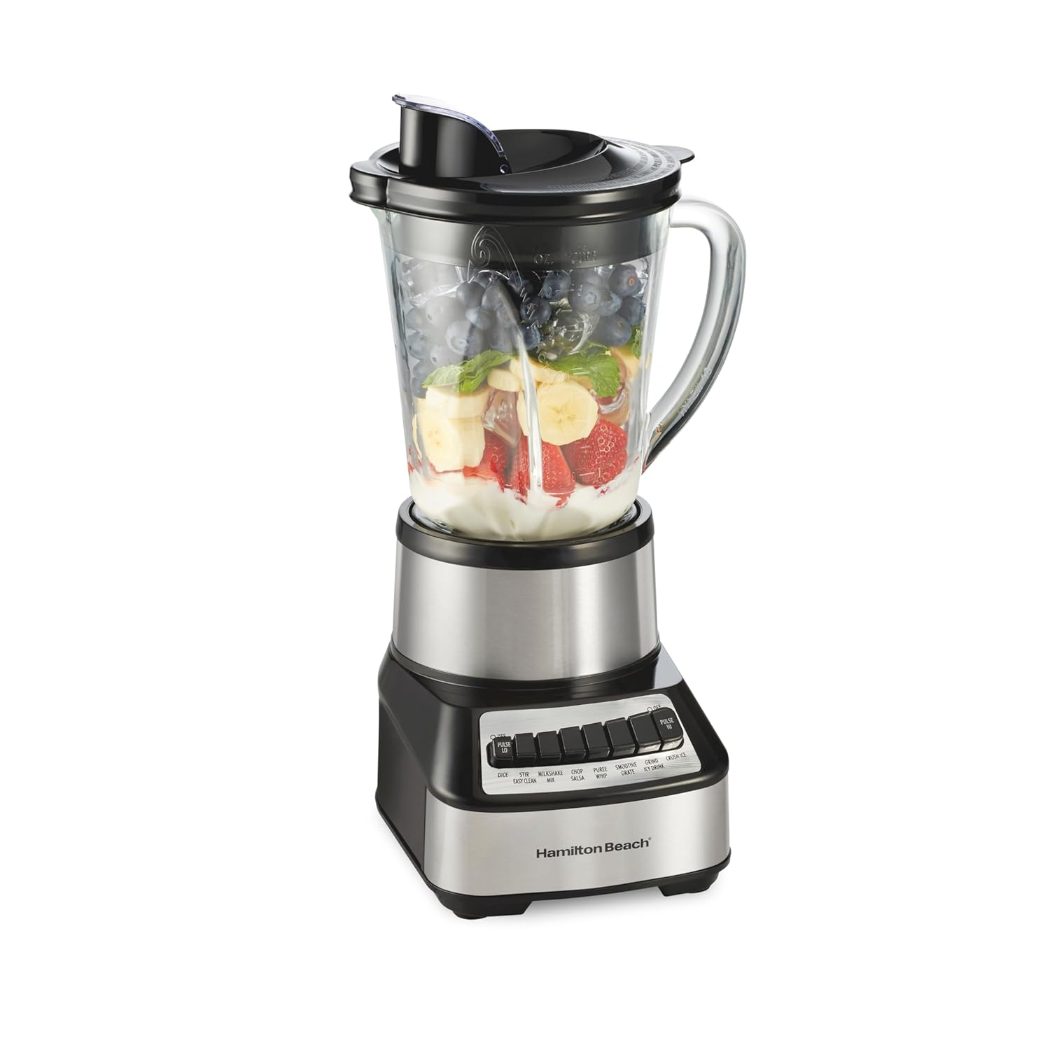 Hamilton Beach Wave Crusher Multi-Function Blender with 40 oz. Glass Jar and 14 Functions for Puree, Ice Crush, Shakes and Smoothies, Stainless Steel, 54221