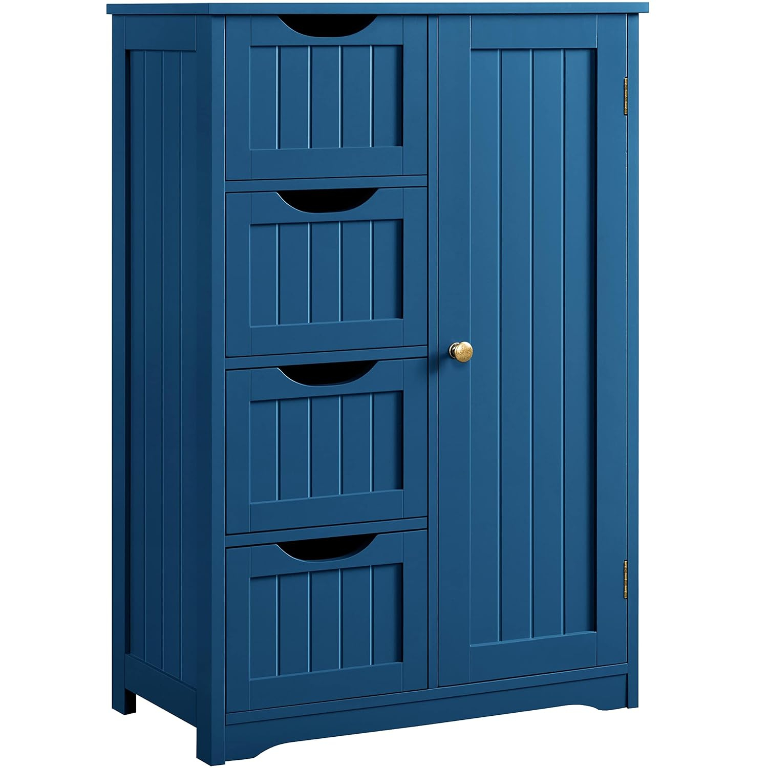 Topeakmart Wooden Bathroom Floor Cabinet, Free Standing Side Cabinet w/4 Drawers & 3 Tier Cupboard Storage Organizer Unit for Hallway/Entryway, Navy Blue