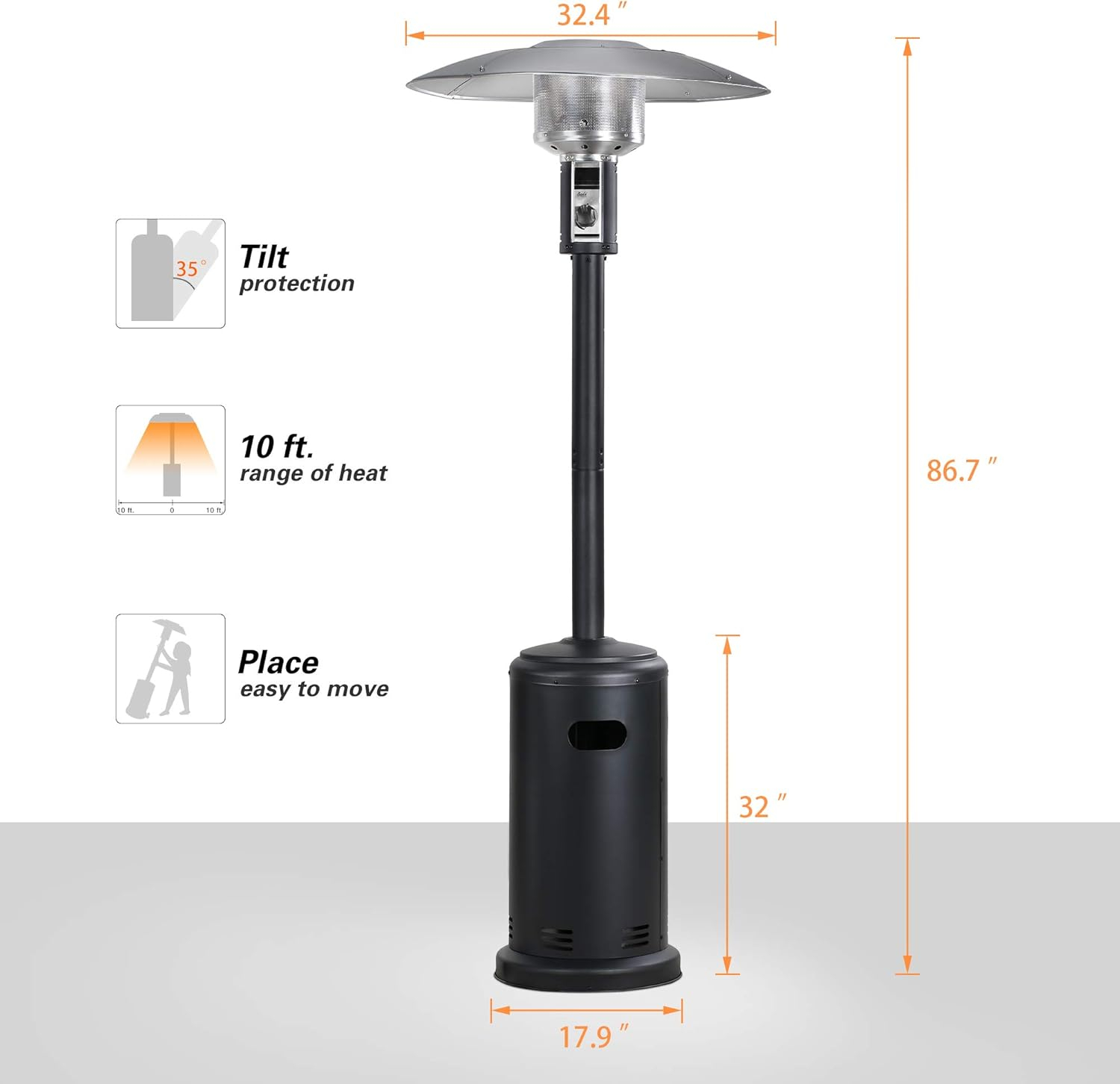Patio Heater BALI OUTDOORS Outdoors Gas Patio Heaters Tall Standing Patio Heater Commercial Outdoor Heater (Black)