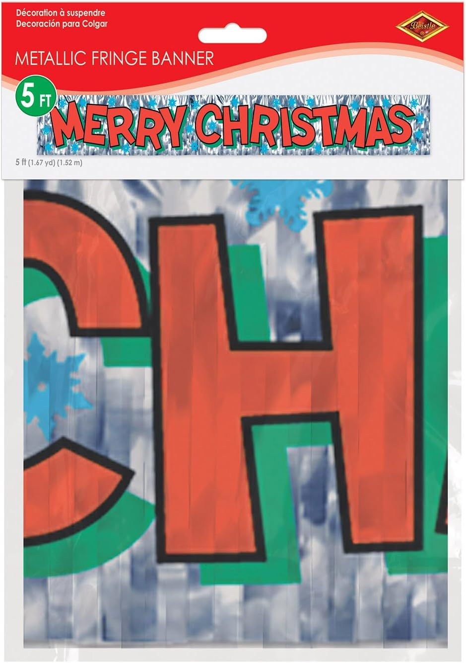 Beistle 8" x 5' Merry Christmas Fringe Banner; Silver 4/Pack 20880