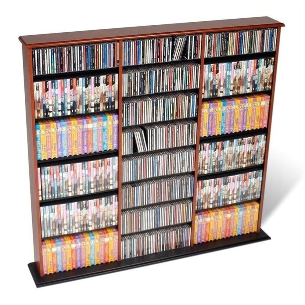 BOWERY HILL 51" Triple Deluxe Media Storage Cabinet, Holds CD, DVD, Large Wall Media Storage Rack in Black