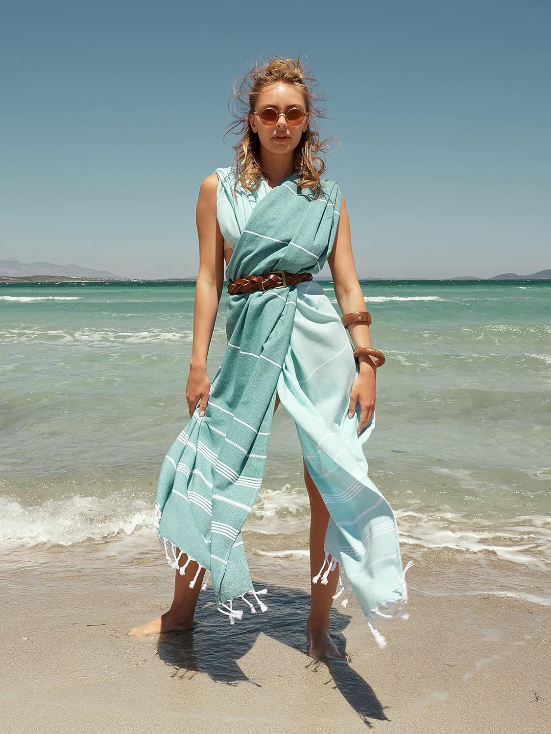 SMYRNA TURKISH COTTON Classical Series Original Turkish Beach Towel | Prewashed, 37 x 71 Inches | Peshtemal and Turkish Bath Towel for SPA, Beach, Pool, Gym and Bathroom