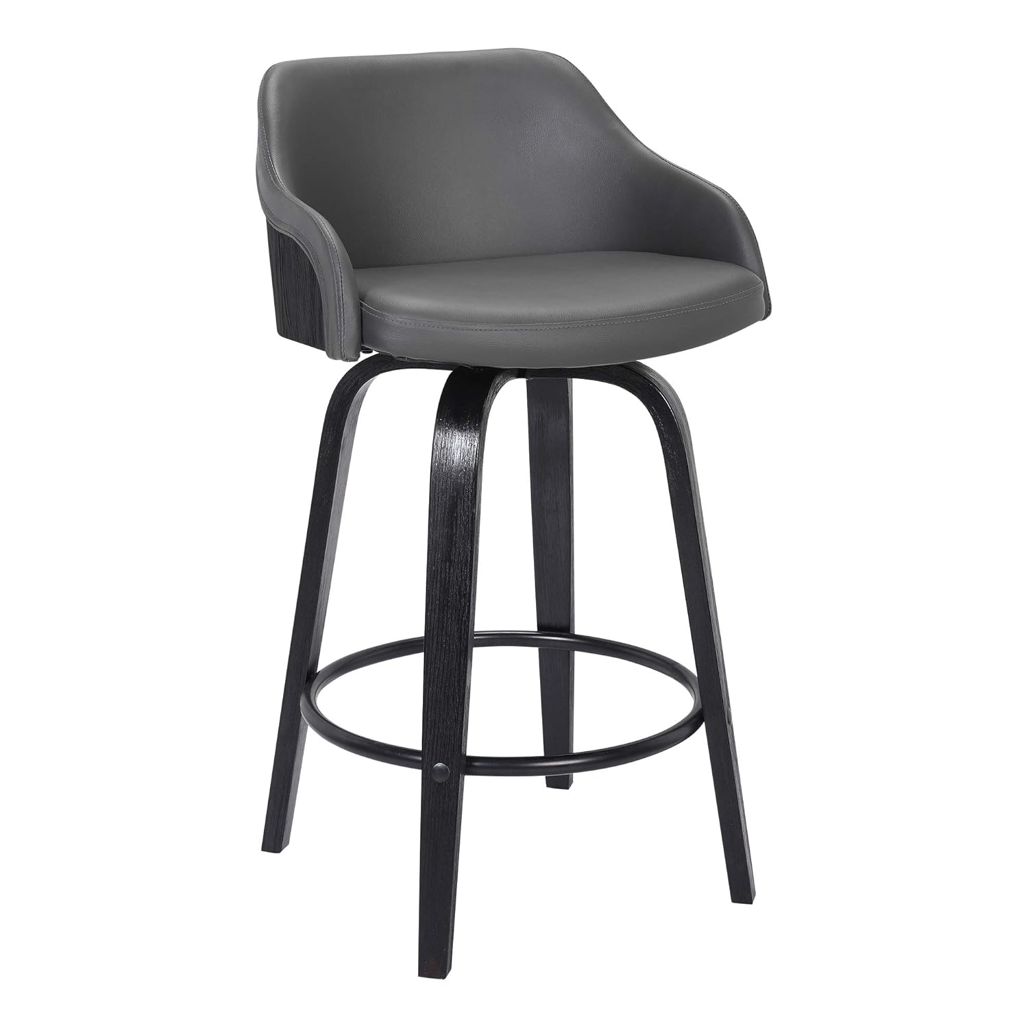 Alec Faux Leather Swivel Barstool, 30" Bar Height, Black and Gray