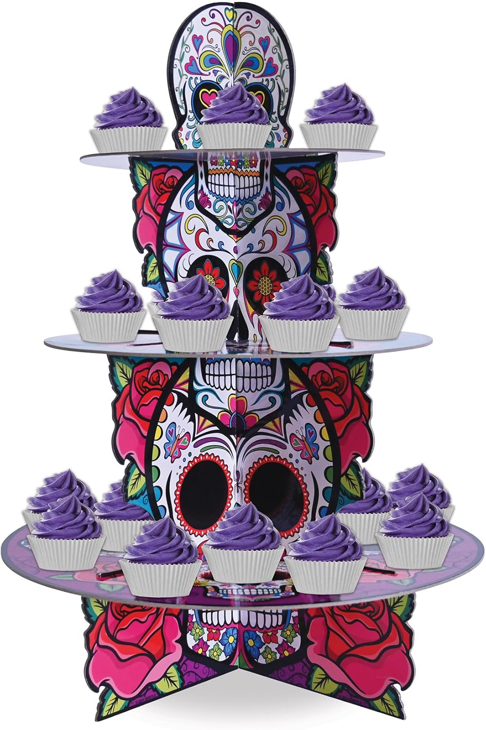 Colorful Day of the Dead 3-Tier Cupcake Stand