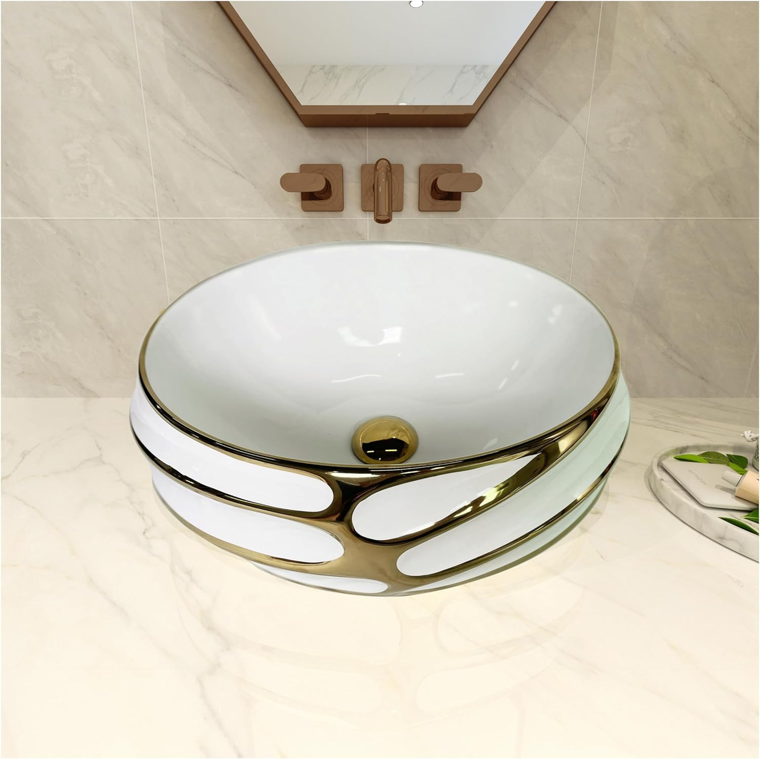 MEJE 18 Inch Oval Art Basin with Embossed Pattern, Matte Black Color, Countertop Bathroom Vessel Sink, Above Counter Porcelain Ceramic Vanity Sink (Include pop up drain)