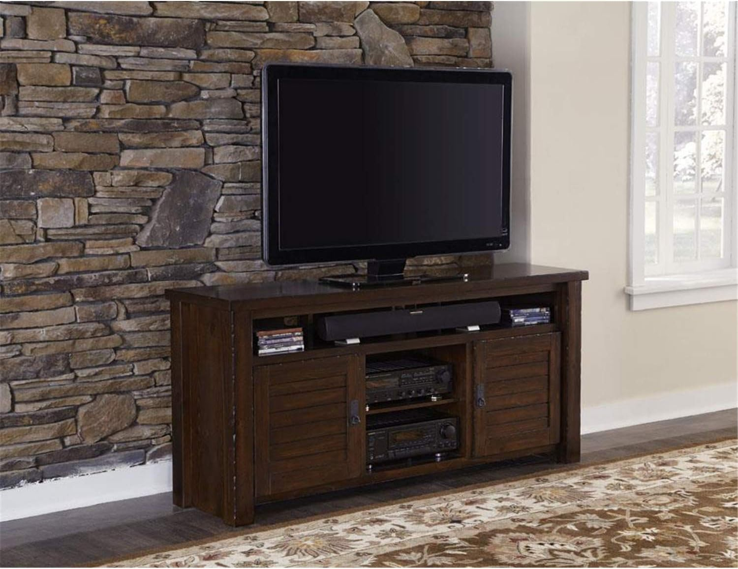 Progressive Furniture Trestlewood 64" Wood TV Stand in Mesquite Pine Brown