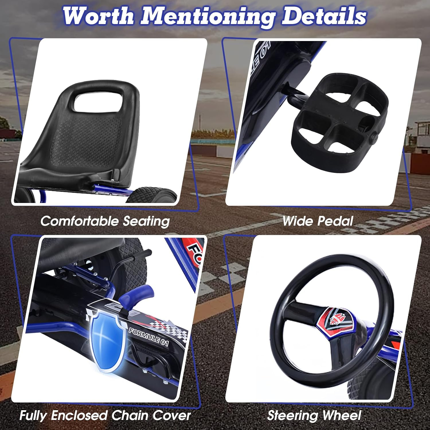 HOMGX Pedal Go Kart, Outdoor Kids Off-Road Go Kart with 2-Position Adjustable Bucket Seat, 2 Safety Brakes, EVA Rubber Tires, Pedal Powered Ride On Kart for Boys & Girls 3-5 (Blue)