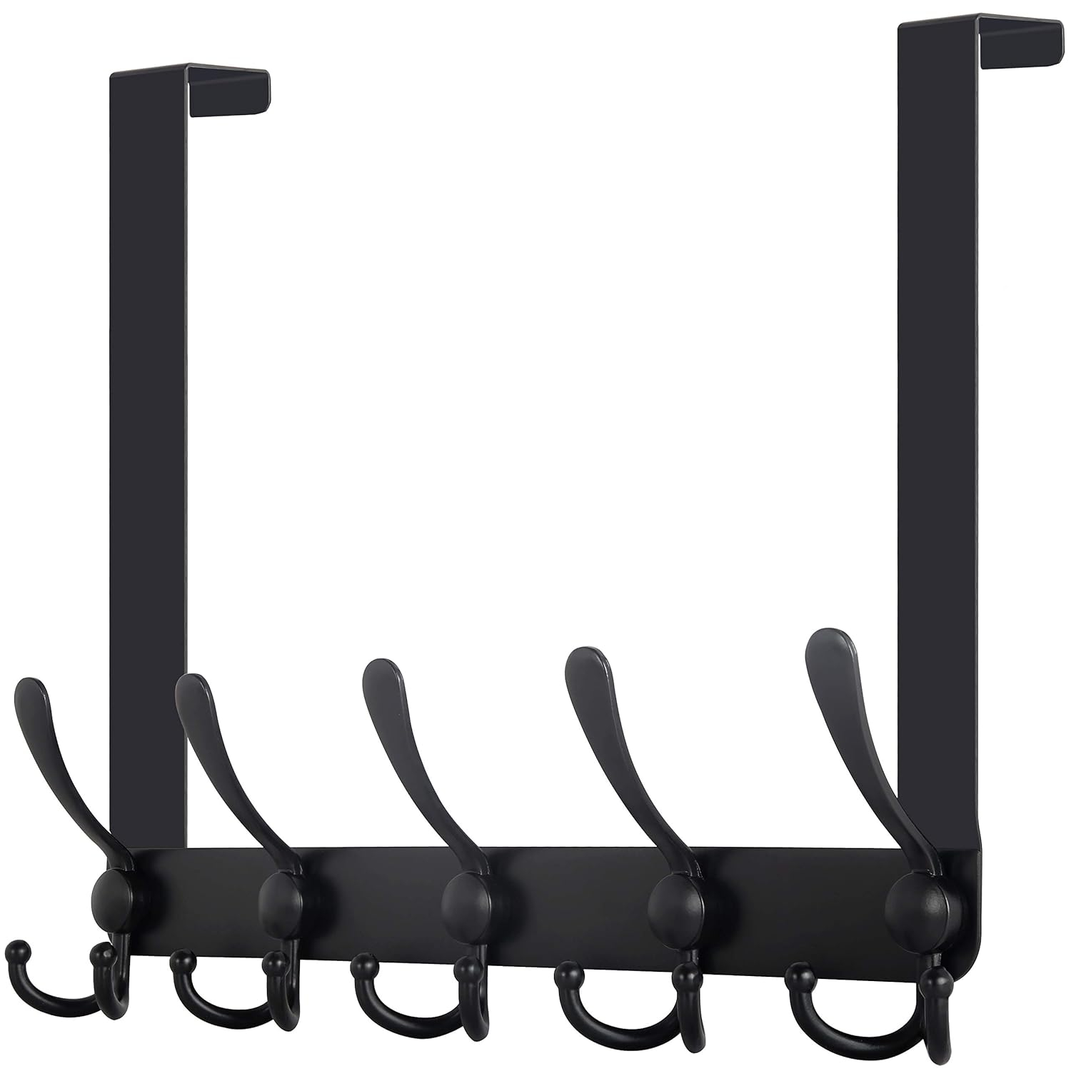 WEBI Over The Door Hook,Door Hanger Hook Rack with 5 Tri Hooks for Hanging Coats,Over Door Towel Rack Door Coat Towel Hanger Door Coat Rack for Bathroom,Behind Back of Door,Black