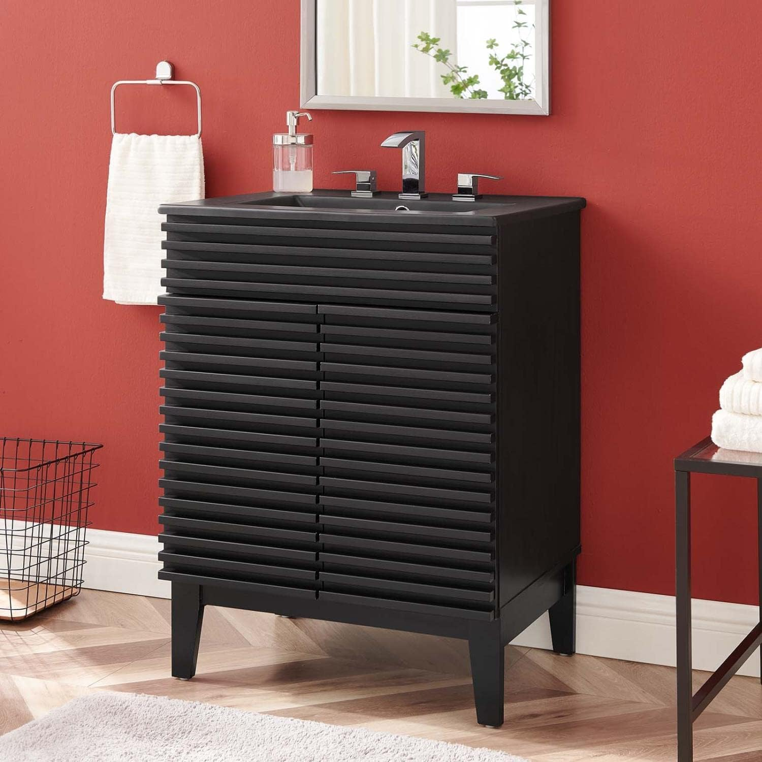Modway Render Mid-Century Modern Wood Bathroom Vanity in Black