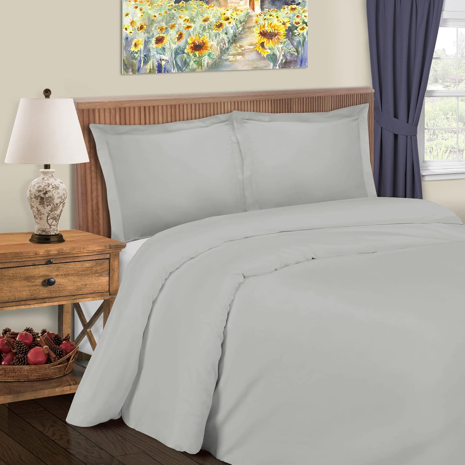 Superior Cotton Blend 600 Thread Count Duvet Cover Set, Full/ Queen, Platinum