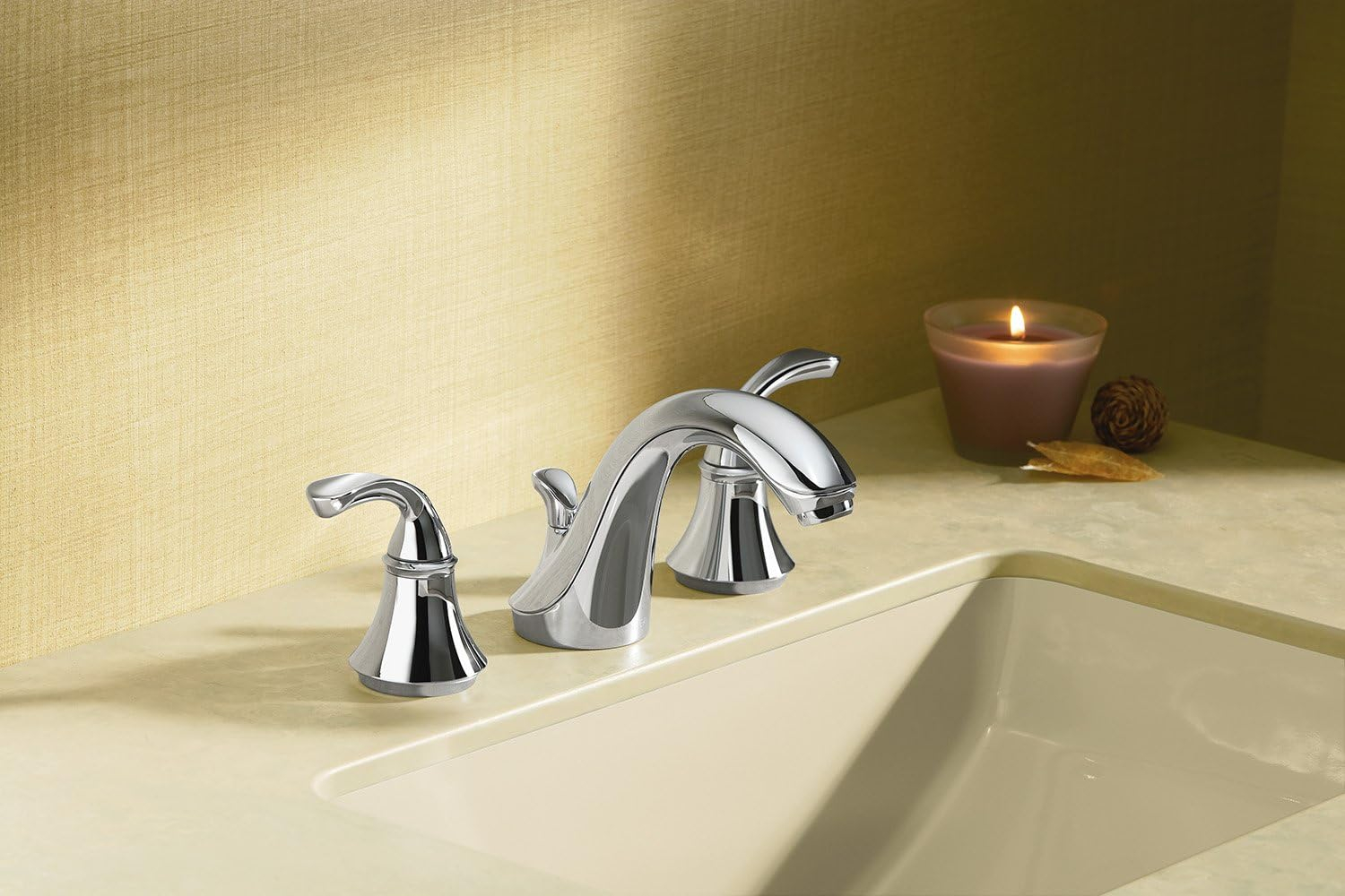 KOHLER K-10269-4-CP Forte Widespread Commercial Bathroom Sink Faucet with Sculpted Lever Handles, Metal Drain, Red/Blue Indexing and Vandal-Resistant Aerator, Polished Chrome