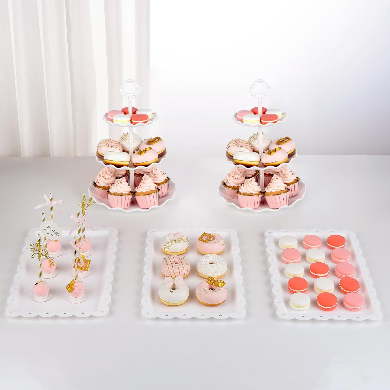NWK 5 Piece Cake Stand Set with 2xLarge 3-Tier Cupcake Stands + 3X Appetizer Trays Perfect for Wedding Baby shower Graduation New Year Birthday Tea Party