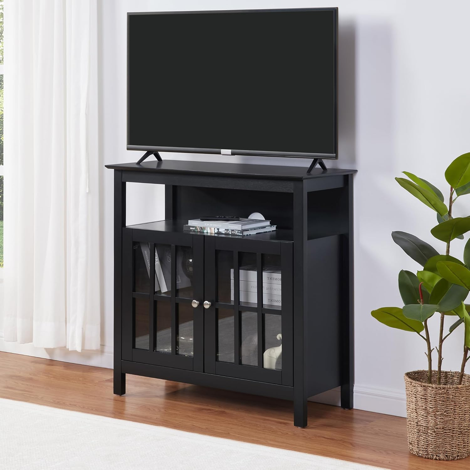 Convenience Concepts Big Sur Highboy TV Stand with Storage Cabinets for TVs up to 40 Inches, Black
