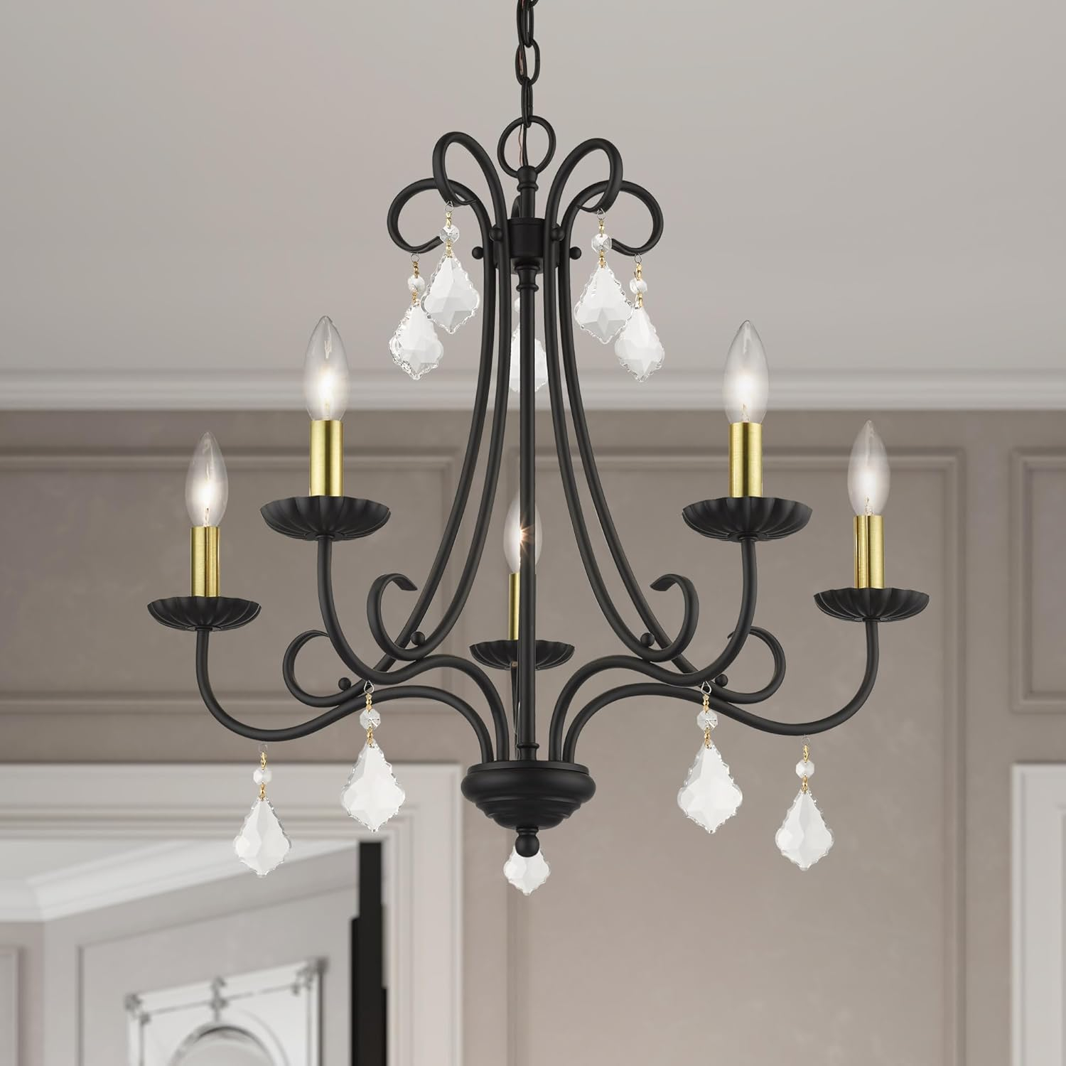 Daphne Polished Chrome 5-Light Traditional Chandelier with Teardrop Crystals
