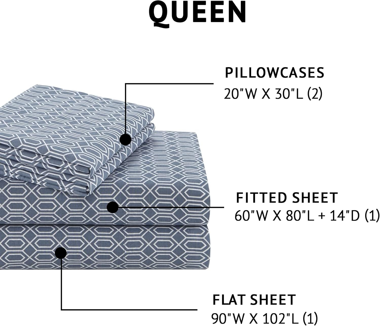 Comfort Spaces Diamond 100% Cotton Printed Sheet Set, Queen, Blue