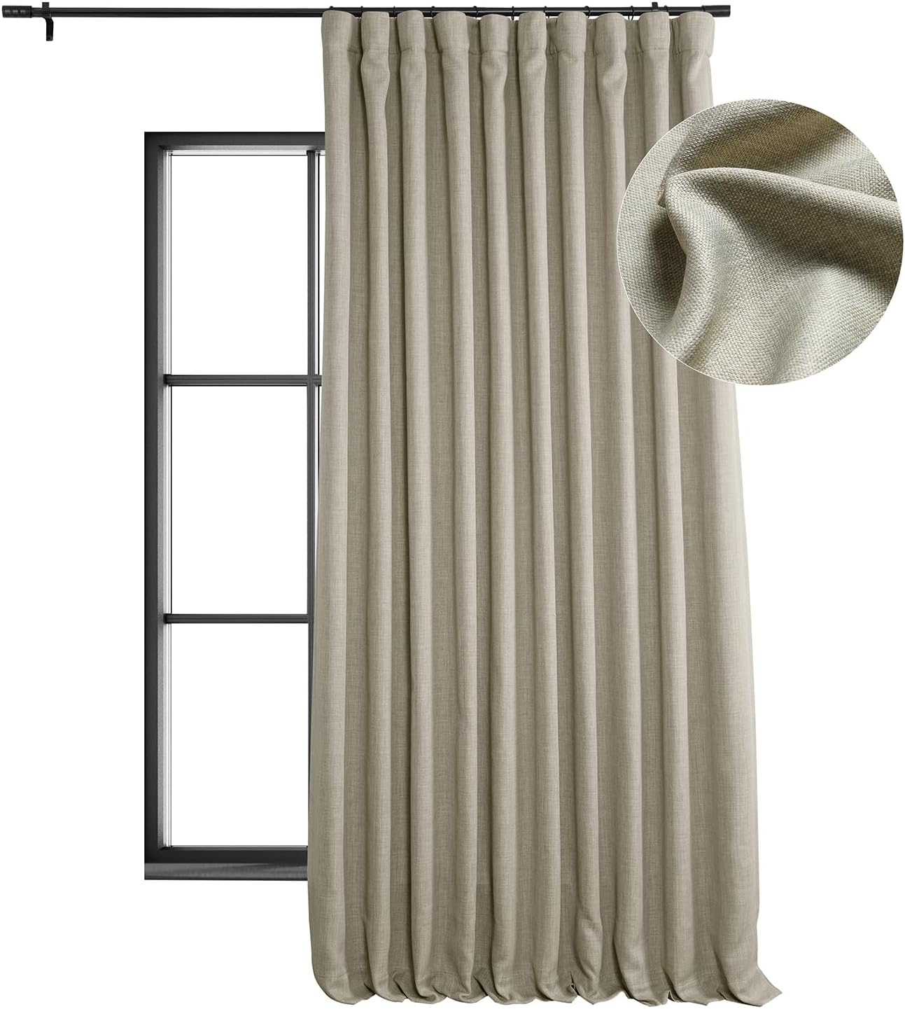 Oatmeal Faux Linen Extra Wide Room Darkening Curtain (1 Panel), Oatmeal, 100W X 108L