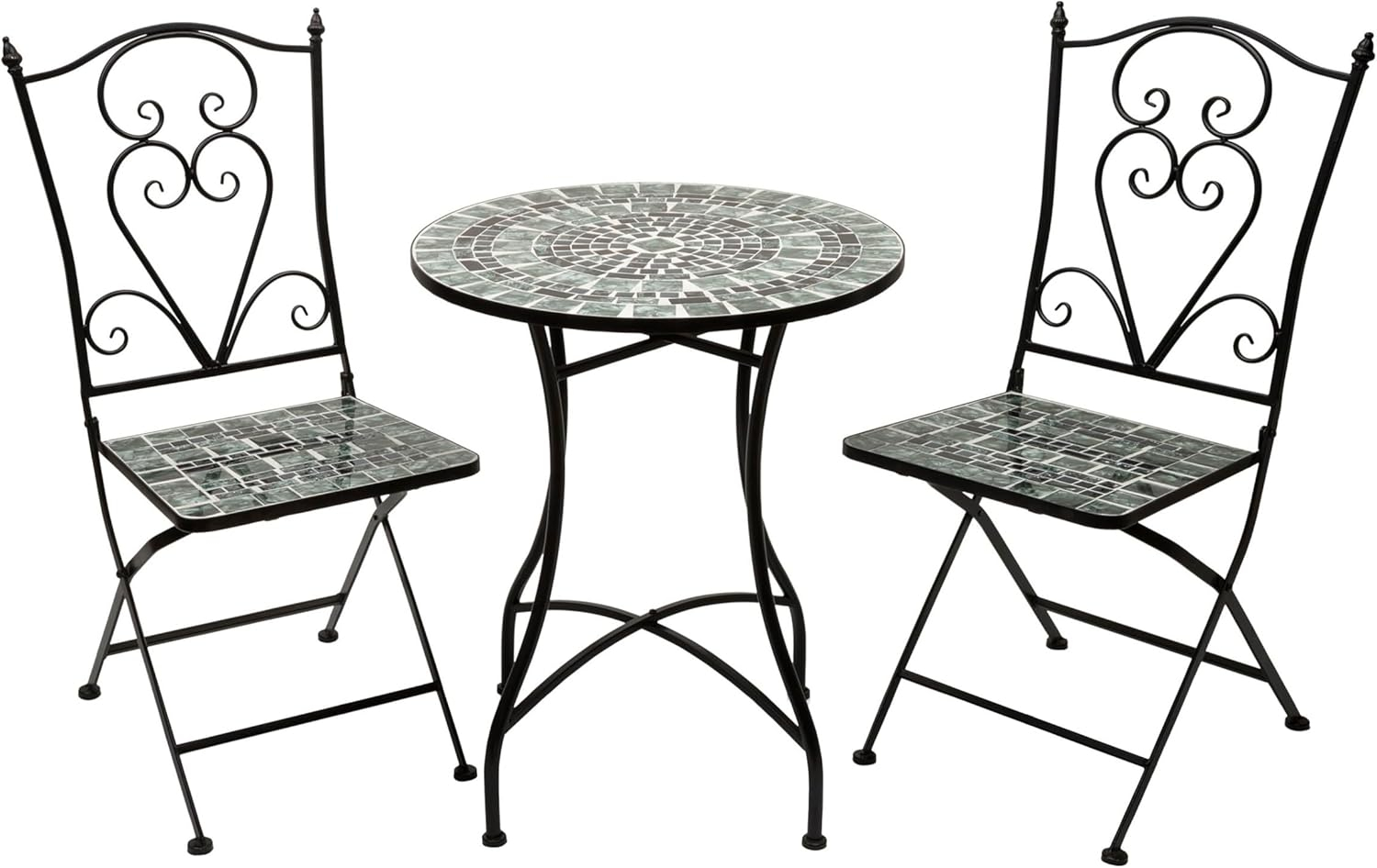 Alpine Corporation 3-Piece Metal Mosaic Tile Bistro Set, Green & Black