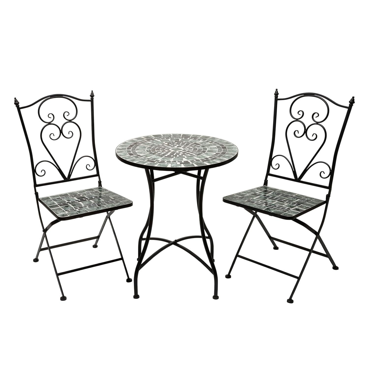 Alpine Corporation 3-Piece Metal Mosaic Tile Bistro Set, Green & Black