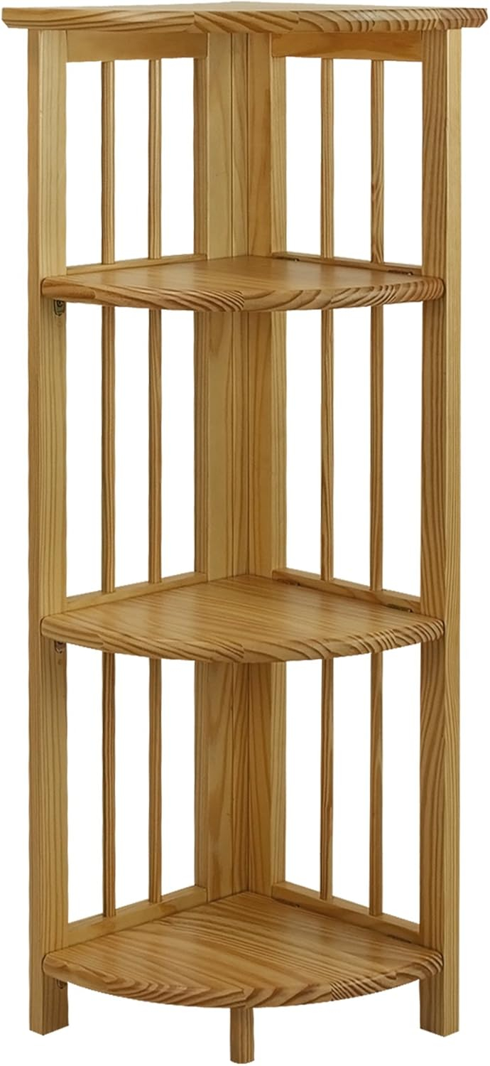 Casual Home 4-Shelf Corner Folding Bookcase-Color:Natural