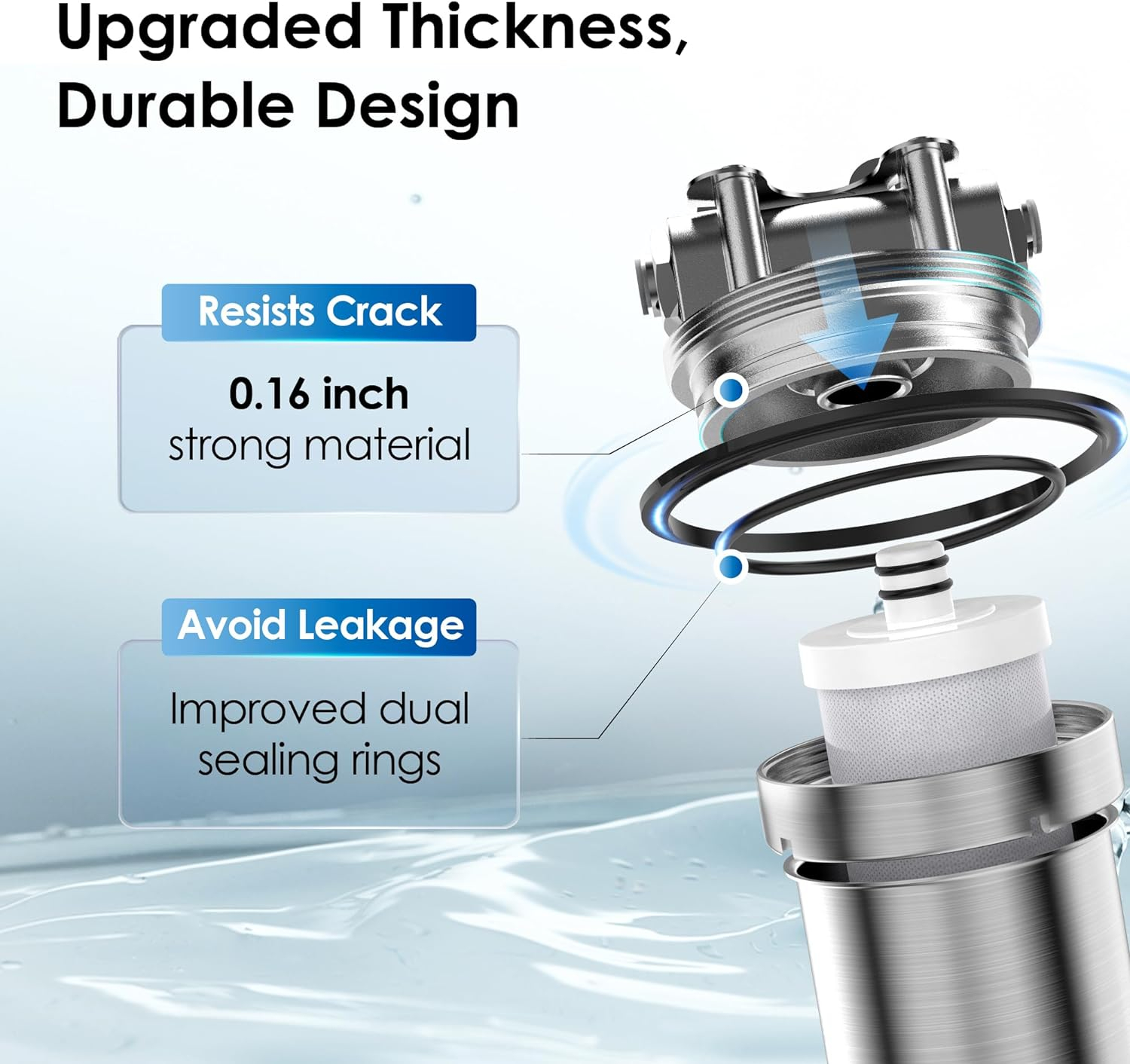 Waterdrop AS08 Stainless Steel Under Sink Water Filter System, 1 Years Lifetime Under Sink Water Filter, 5X Service Life, Reduces Chlorine, Lead, Heavy Metals, Bad Taste, Brushed (1 Filter Included)