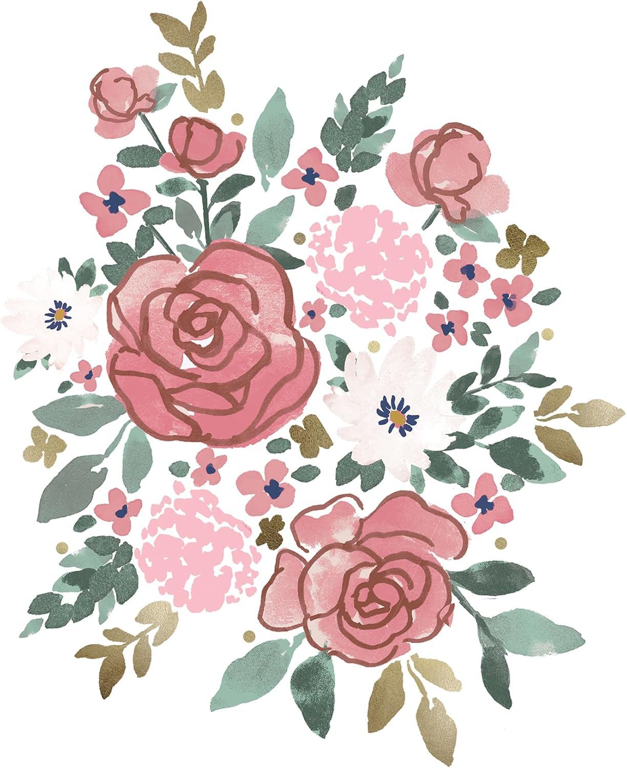 Floral & Gold Pink Peel and Stick Wall Decals by RoomMates, RMK5530GM