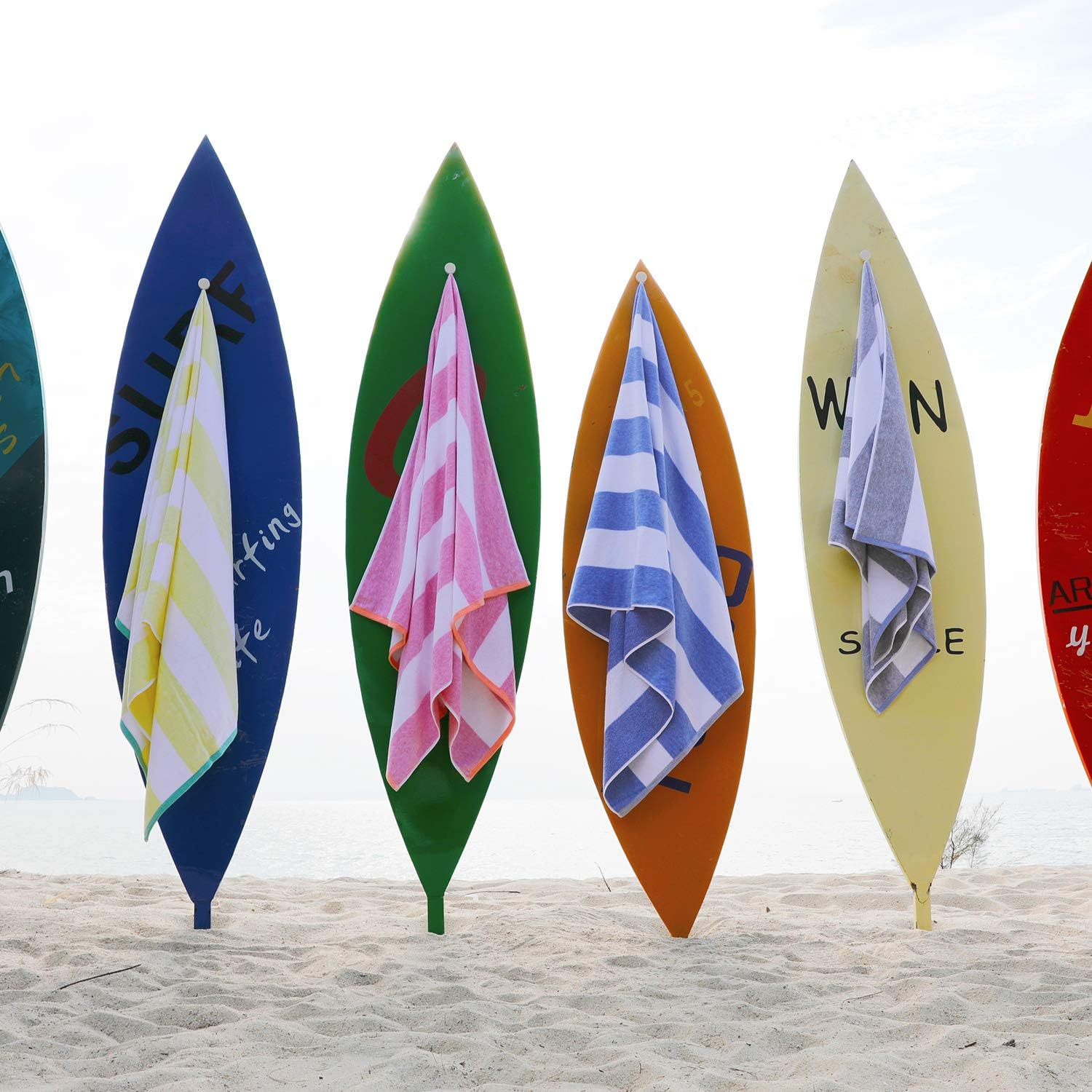 Cotton Oversized Beach Towel - Large 70 x 35 Inch Pool Towel, Orange Striped Quick Dry Swimming Cabana Towel