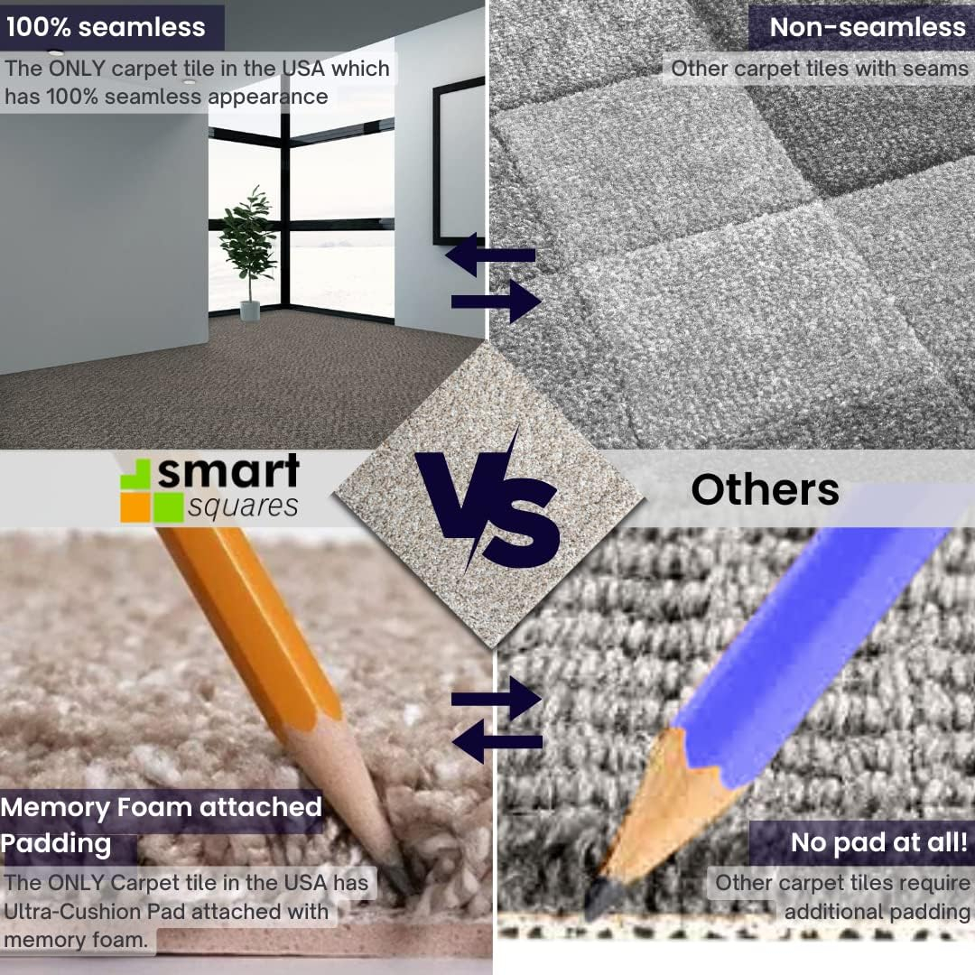 Smart Squares Walk in The Park Premium Made in The USA Carpet Tiles 18x18 Inch, Soft Padded, Seamless Appearance, Peel and Stick for Easy DIY Installation (10 Tiles - 22.5 Sq Ft, 377 Lace Agate)