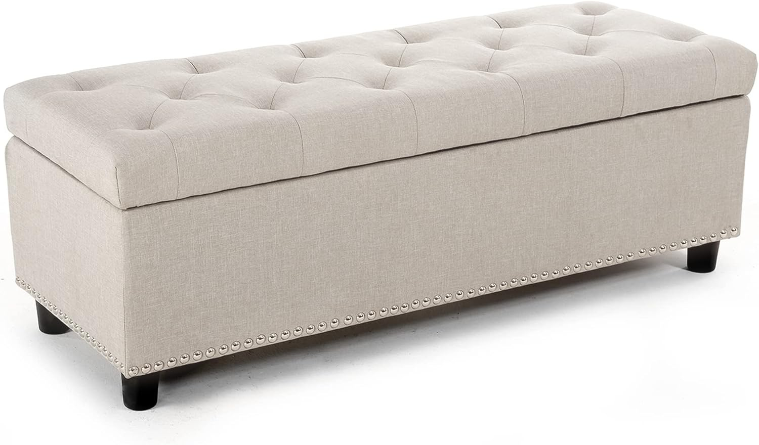 BELLEZE Button-Tufted Linen Storage Ottoman Bench - Brentwood (Dark Gray)